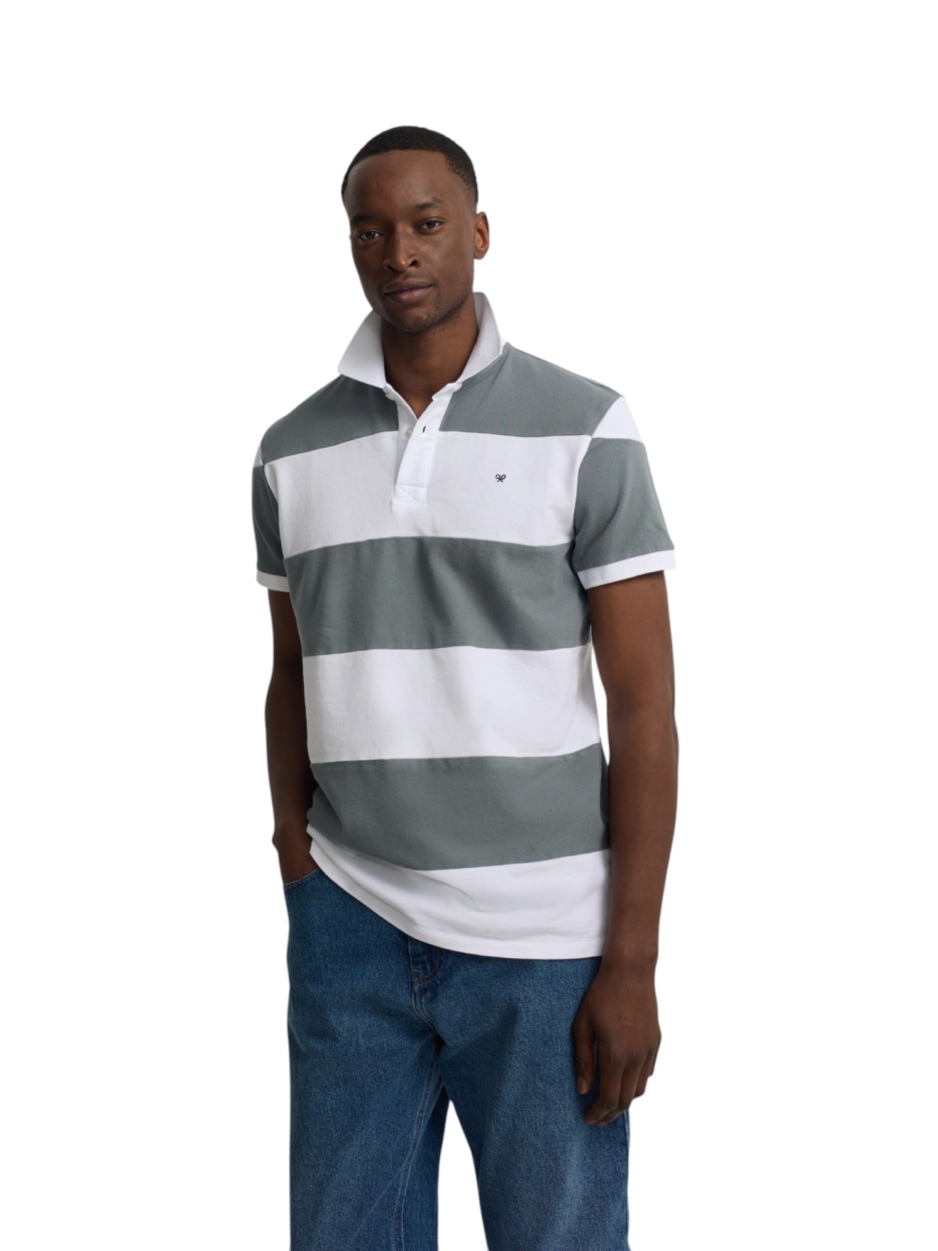 SILBON Polo Manga Corta Rayas Anchas Manga Corta para Hombre