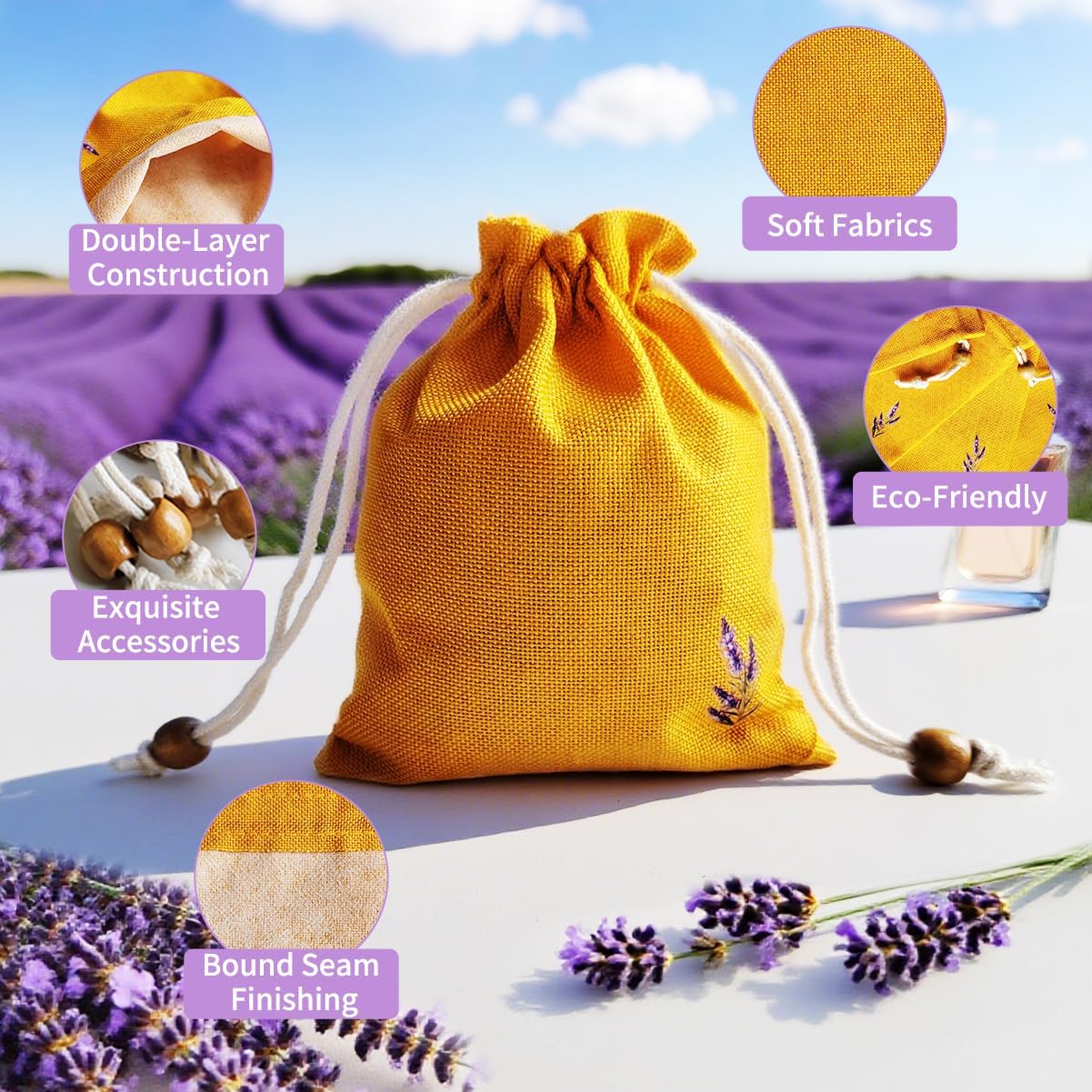 Daclubmenxy Burlap Sachet Bags 20 Pack - 4.5x6 Inch Empty Cedar Sachets with Drawstring for Lavender, Wedding Favors, Spice Storage (Orange) - Image 4