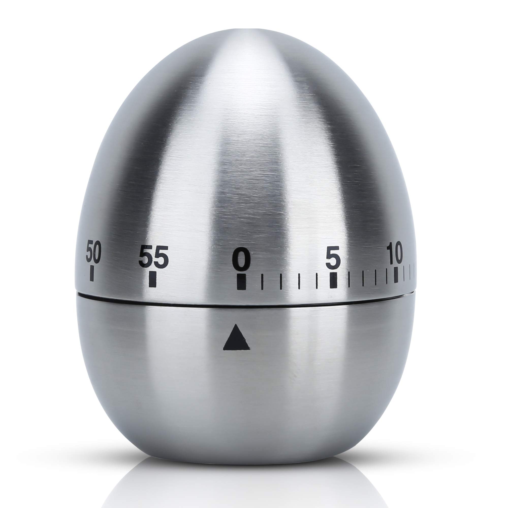 Intirilife Egg Timer in SILVER – Mechanical Stainless Steel Kitchen Timer in Egg Shape Up to 55 Minutes for Boiling Eggs and more – Cooking Baking Teeth Brushing Short Time Alarm for Children and more