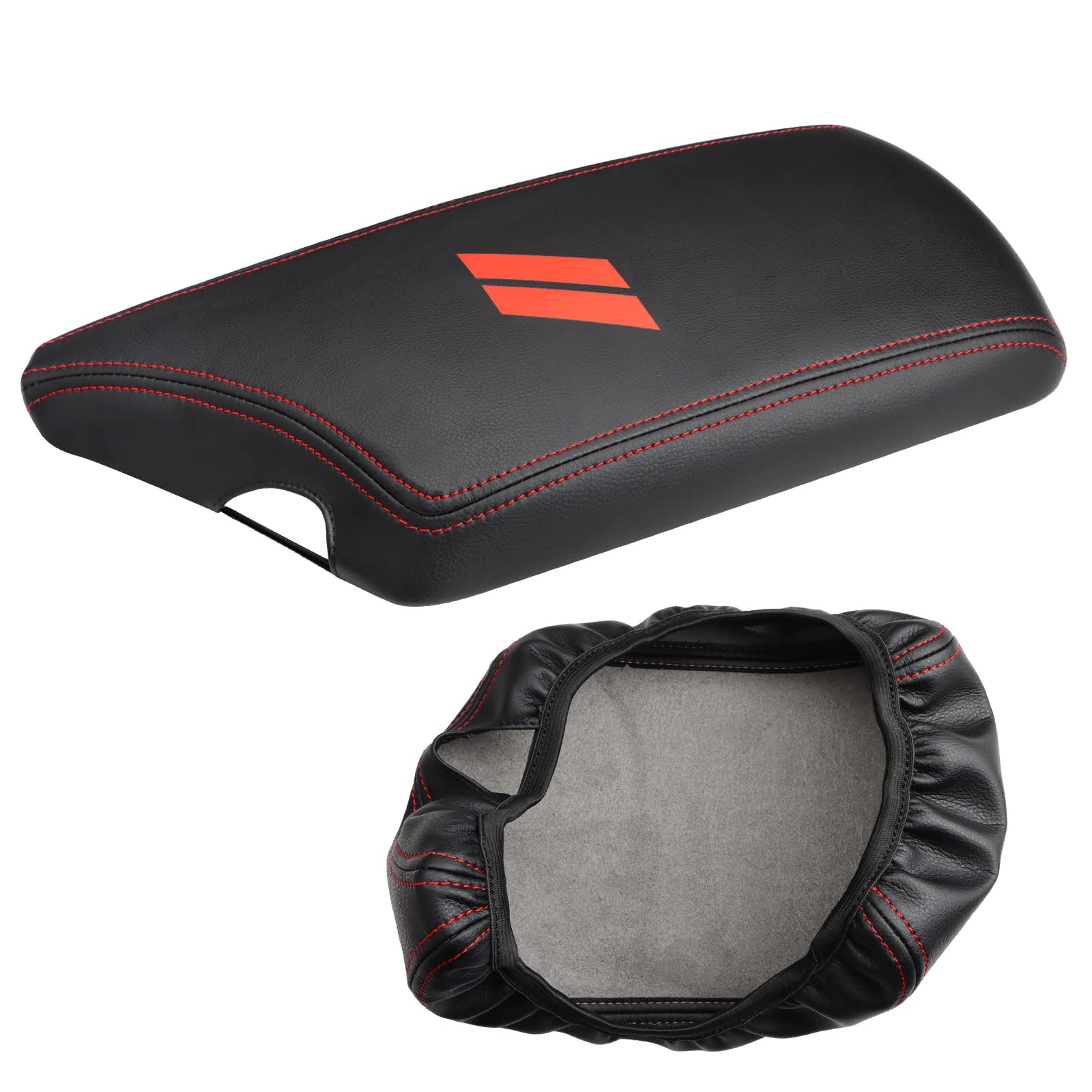 INTGET Auto Mittelkonsole Armlehne Abdeckung für Dodge Challenger Zubehör 2023 2022 2021 2020 2019 2018 2017 2016 2015 Innenarmlehne Sitzbezug Mittelkonsole Abdeckung Deckel Schutzpolster (rote Nähte)