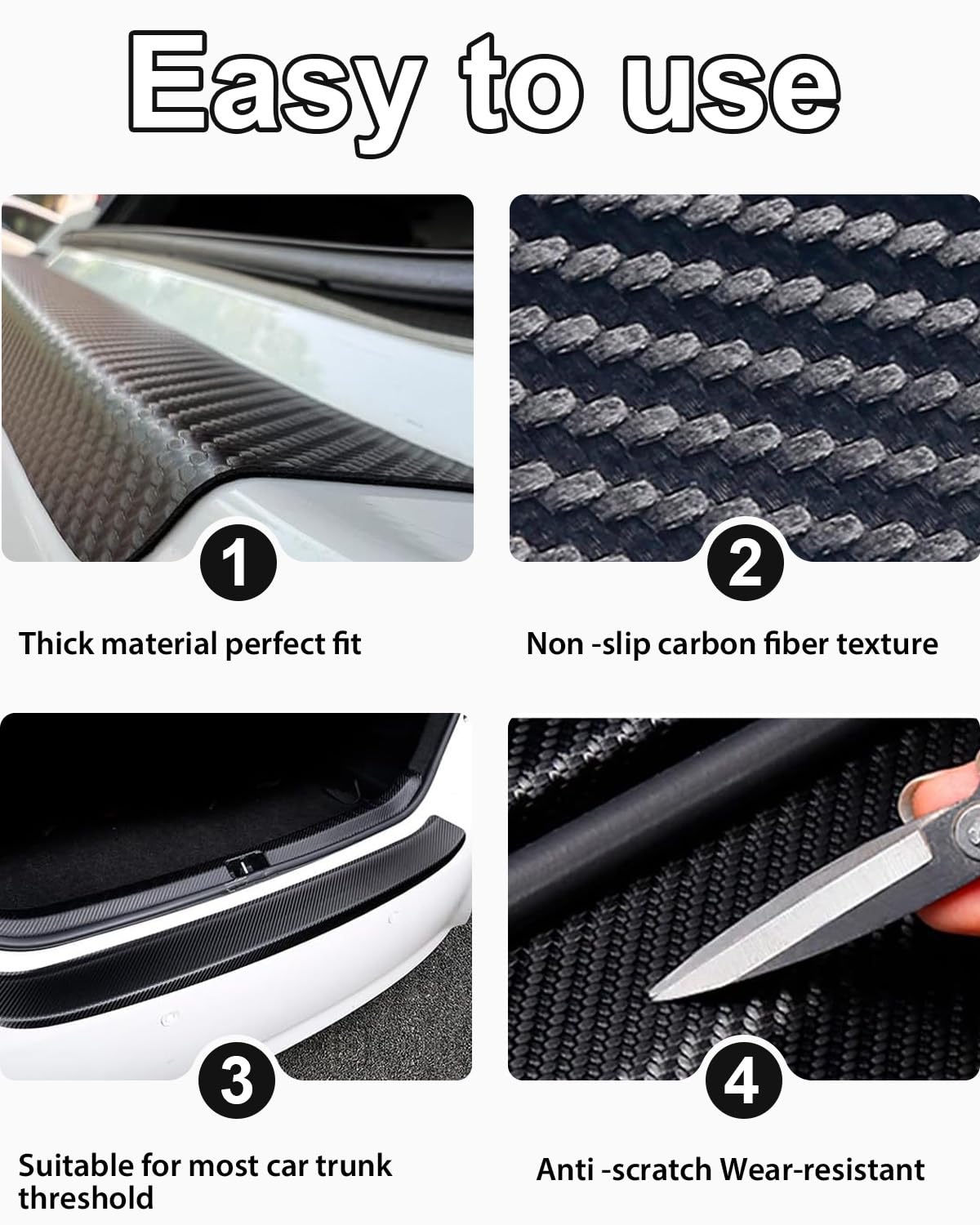 1 pezzo adesivo per bagagliaio auto,adesivo in fibra di carbonio per soglia porta auto,striscia antigraffio per protezione posteriore,accessorio per protezione bordi tappetino bagagliaio,nero