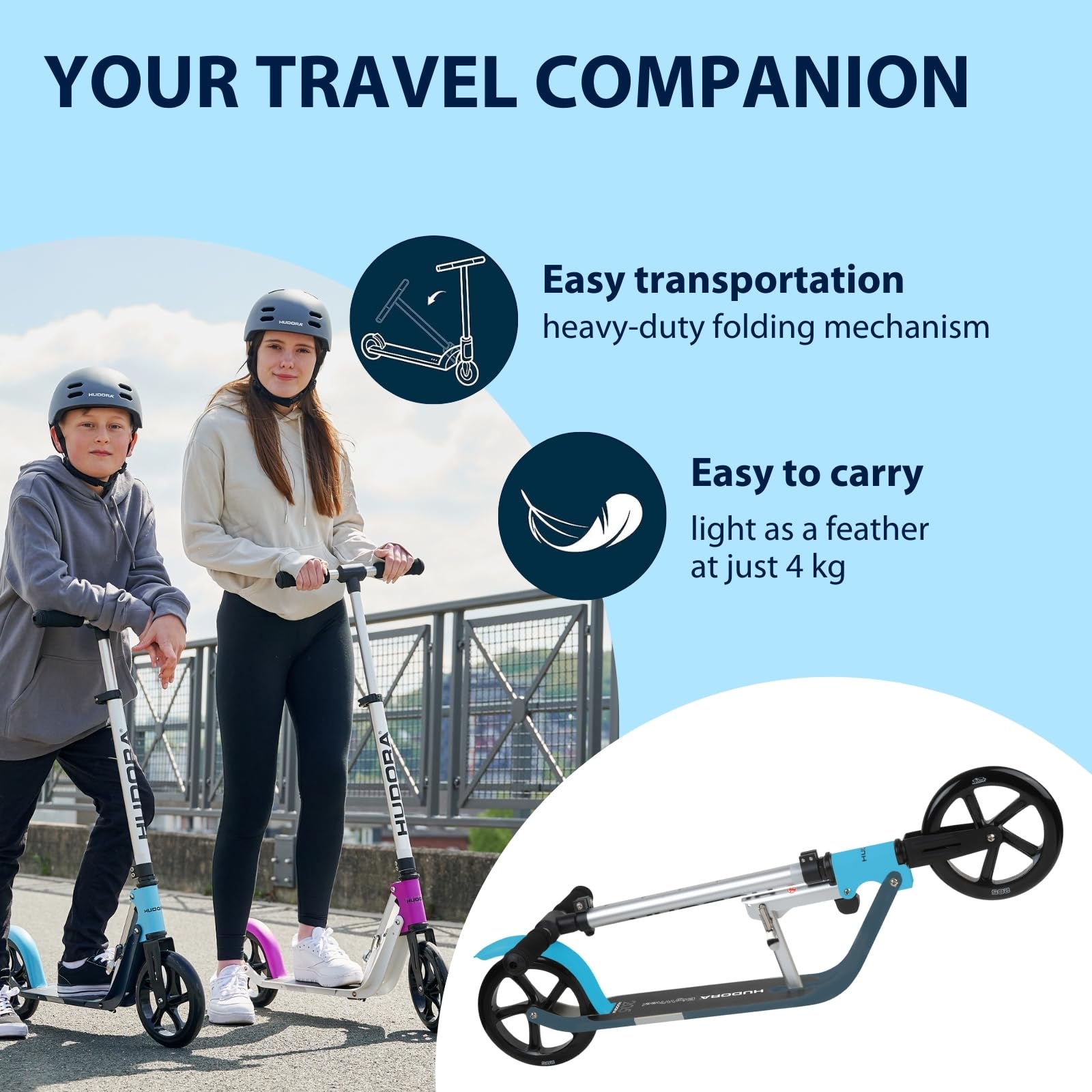 Hudora Uniseks Bigwheel 205 Pure 14318 Hulajnoga, Niebieski/Czarny, 82 do 106 cm