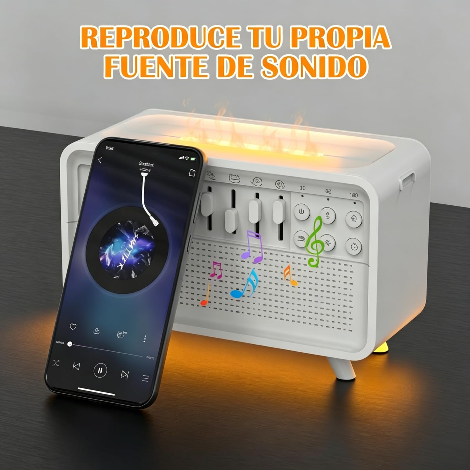 Difusor de Aroma con Máquina de Ruido, Humidificador y Altavoz Bluetooth