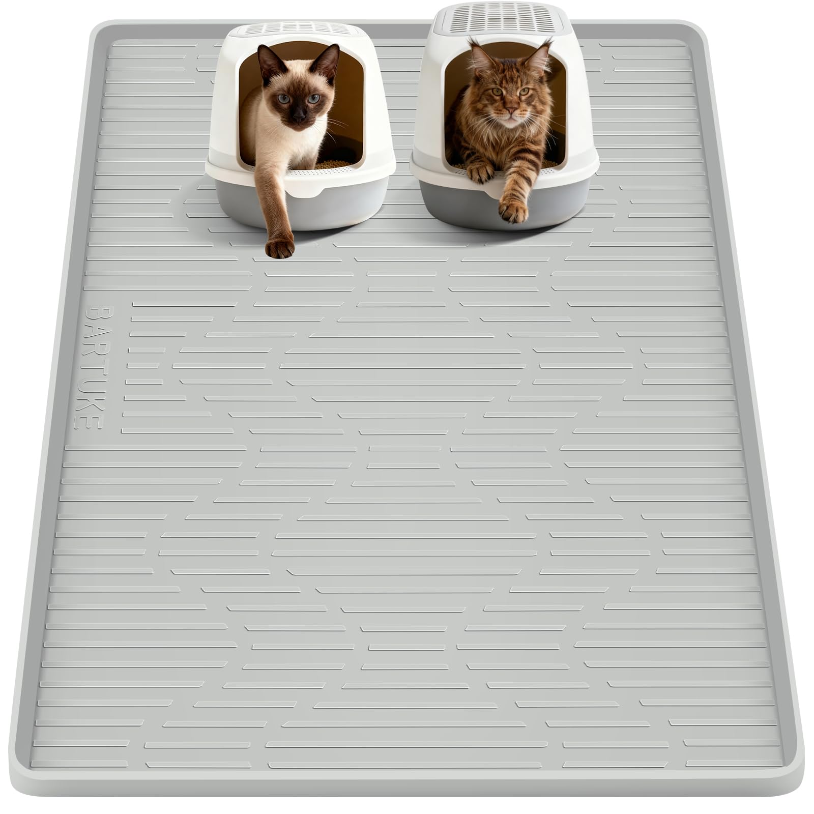 Bartuke Silicone Cat Litter Mat, 54"x 27.5" Extra Large Cat Litter Box Mat Litter Trapping Mat for Scatter Control, Waterproof, Soft on Kitty Paws, Clean Floor (Grey)