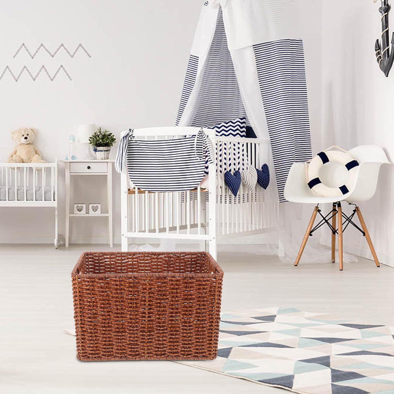 LABRIMP Storage Basket Resistant to Deformation Rectangular Plastic Woven Large Capacity for Versatile Use in Home Organization and Magazine Storage