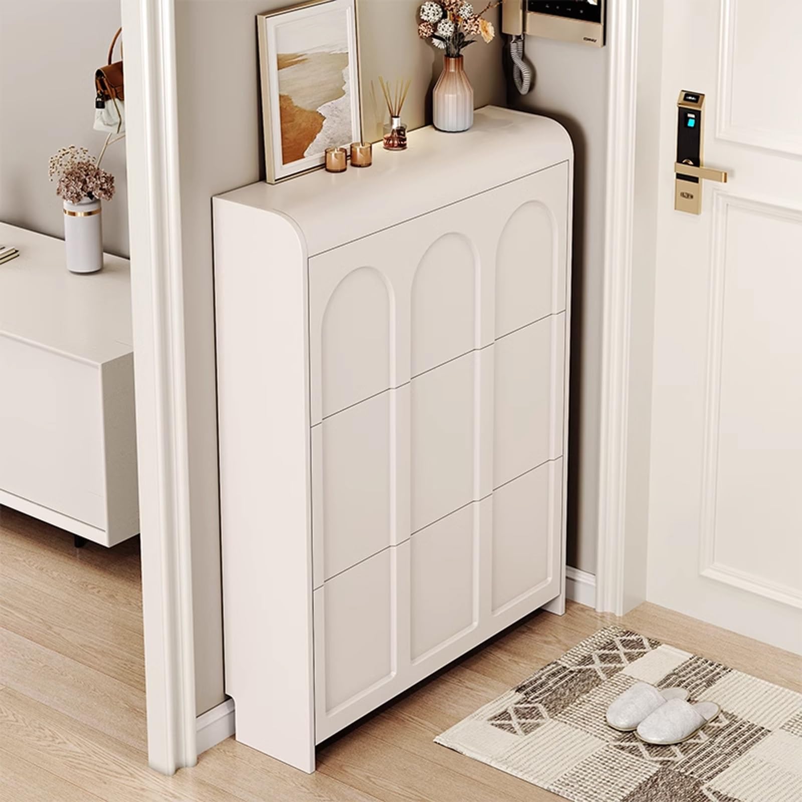 SVFOEBJM Shoe Cabinet, Shoe Organizer Cabinet, 3 Drawer Shoe Storage Cabinet, Shoe Cabinet for Entryway, Hallway, and Corridor, Hidden Handle to Save Space