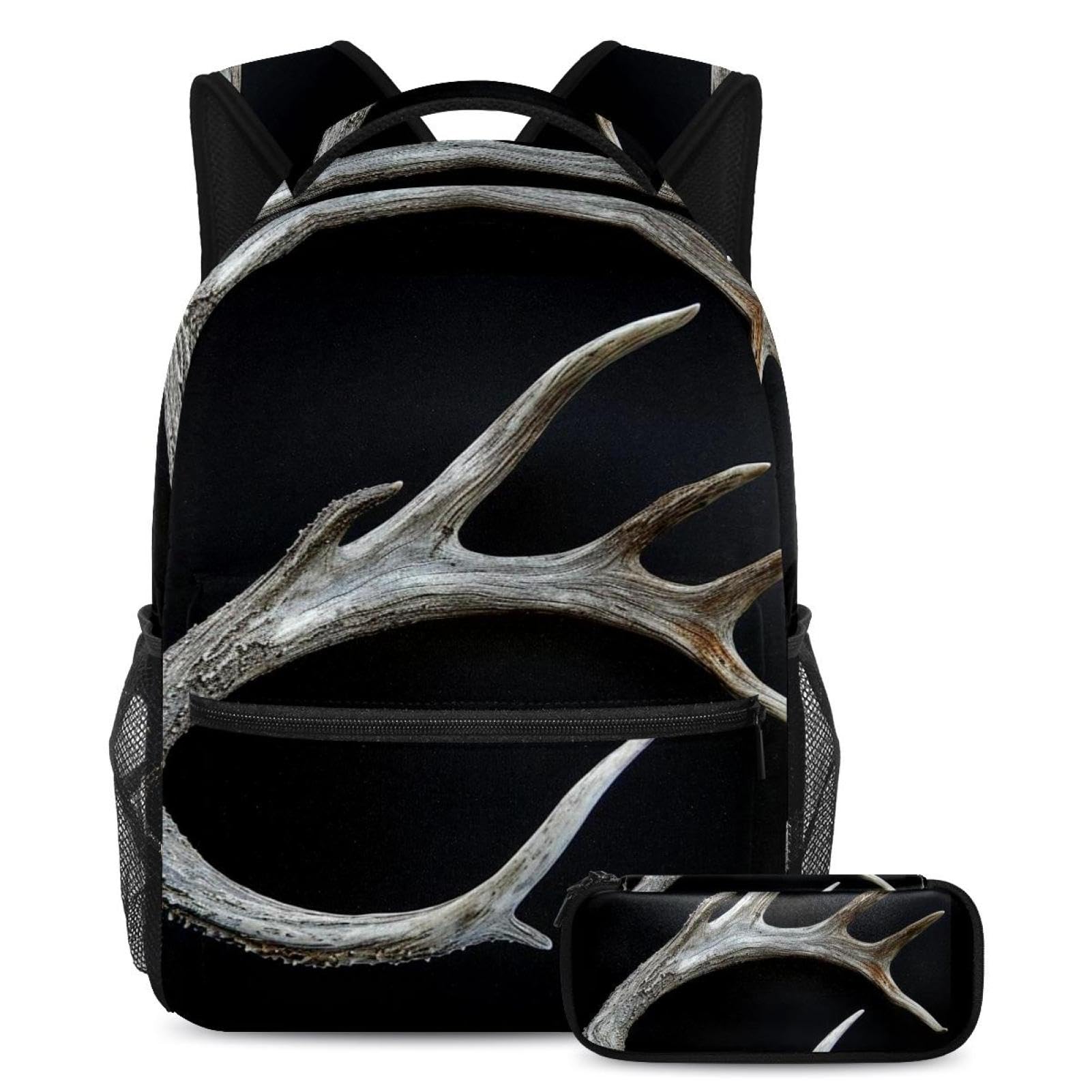 Sac à dos bois d'élan véritable 2 pièces | Grand sac scolaire polyvalent et résistant