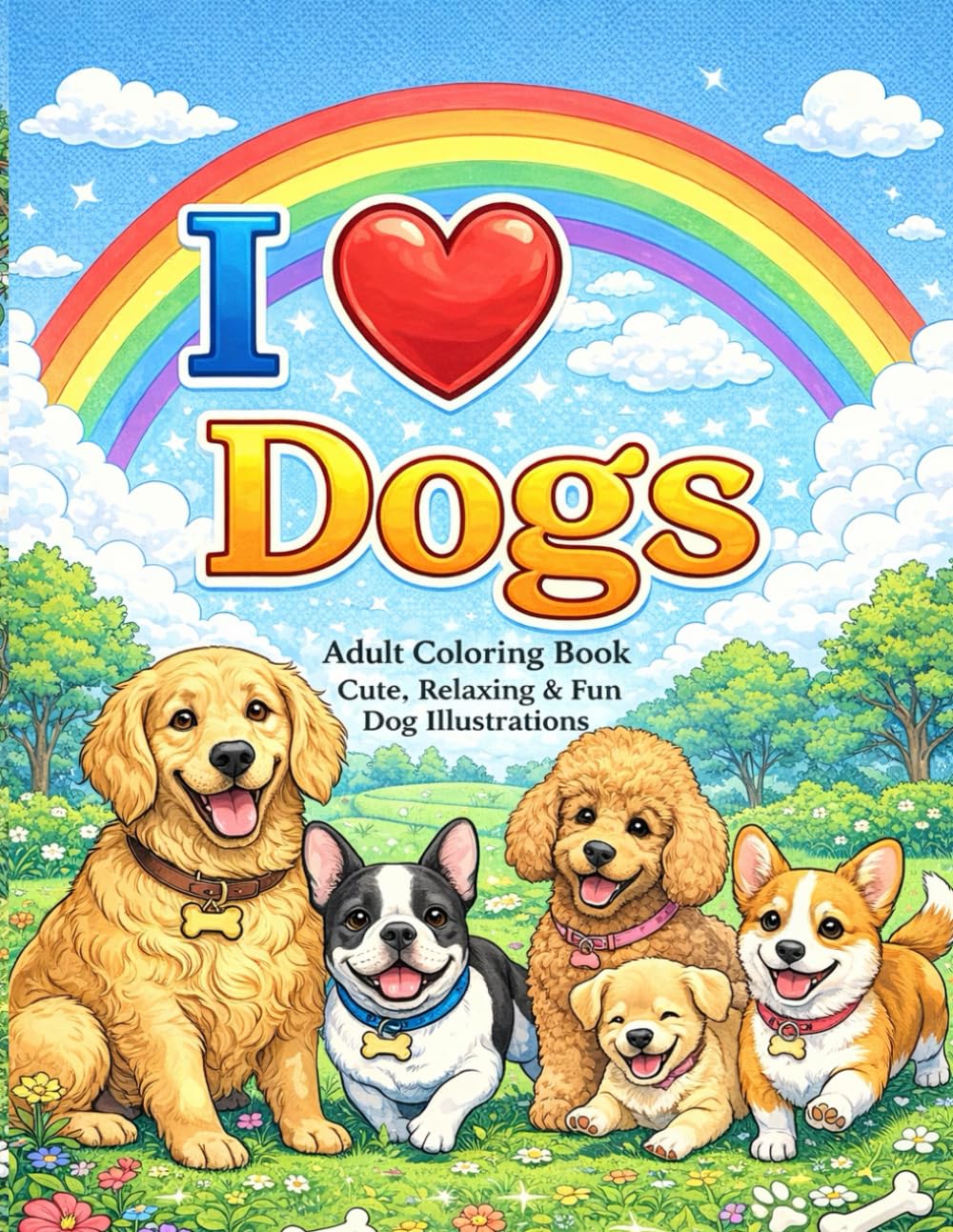 I Love Dogs: Adult Coloring Book Cute, Relaxing and Fun Dog Illustrations