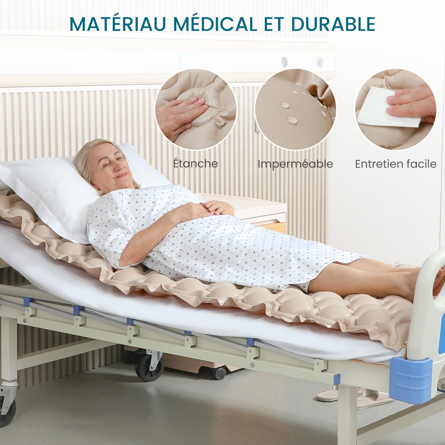 Kekoy Matelas Anti-escarres à air alterné, Pompe silencieuse, imperméable, pour escarres de Grade I, Aide à prévenir Les escarres de lit, pour hôpitaux, Maisons, Lits d'hôpital, 200x90 cm