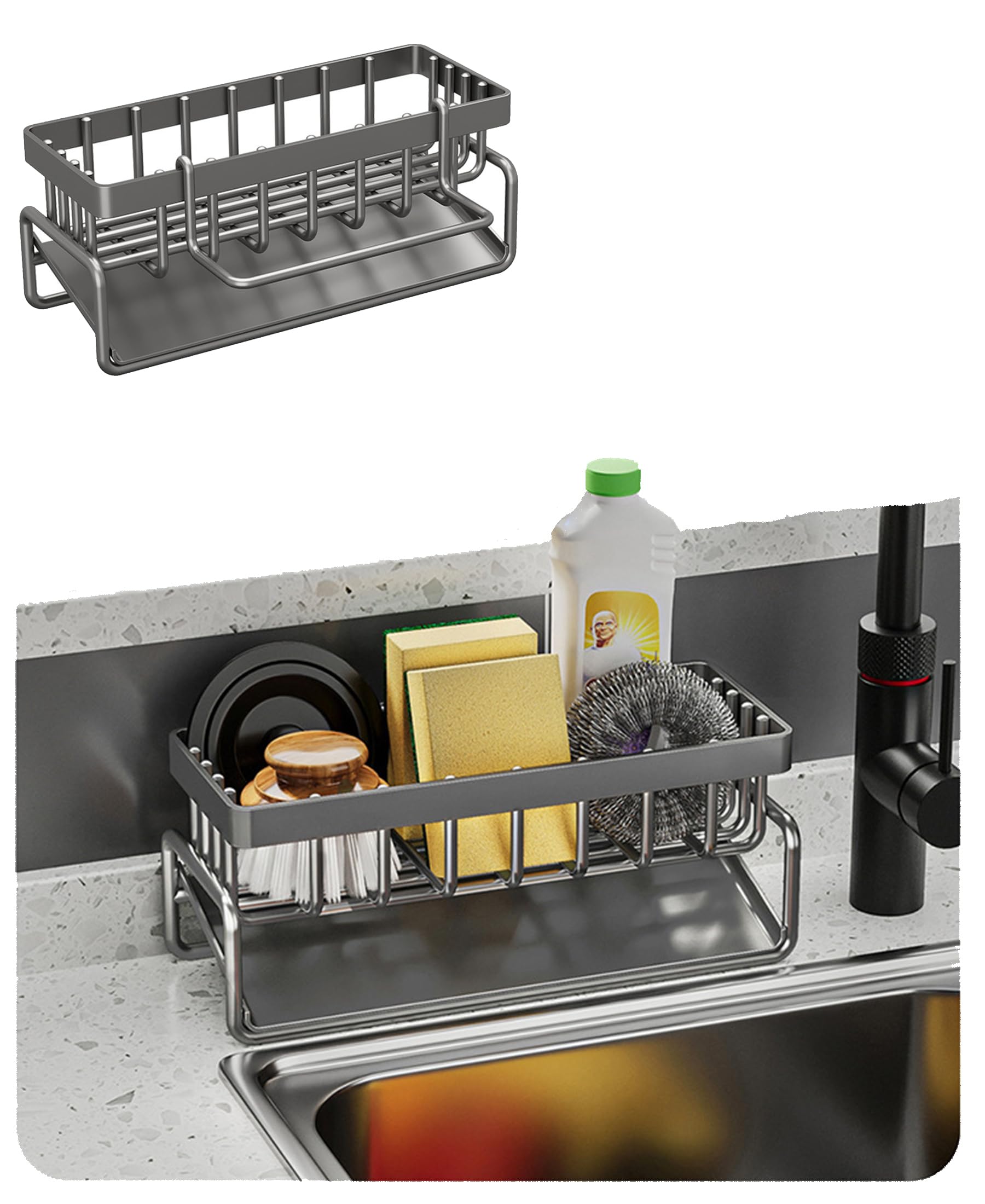 Dish Racks for Kitchen Drying Sink Sponge Holder Caddy Organizer with Stainless Steel Auto Drain Tray Drainboard Drainers