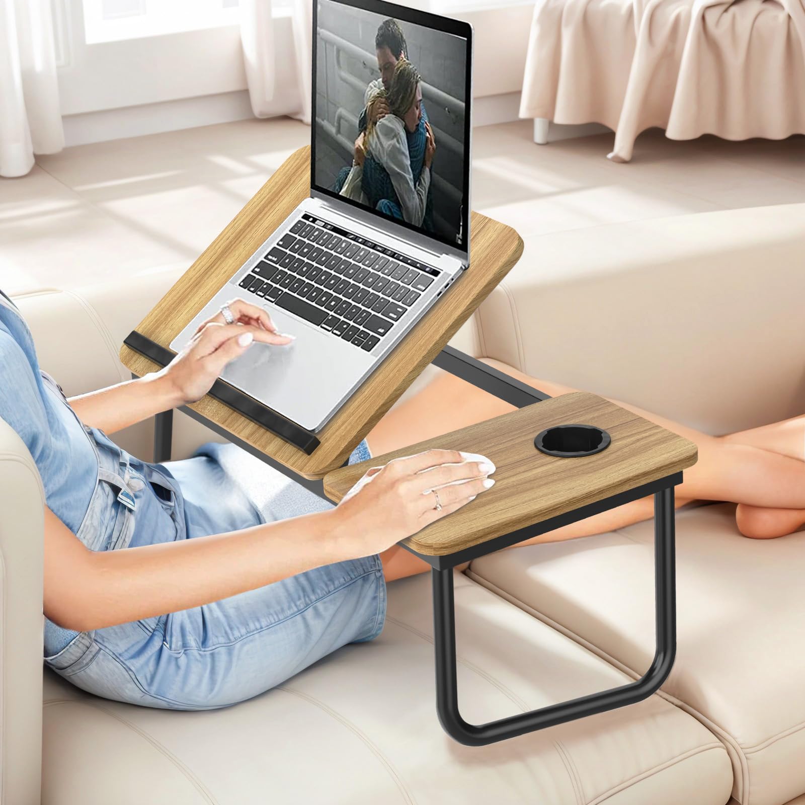 Huracan Table pour Ordinateur Portable, Plateau de Petit déjeuner pour Le lit Support d'ordinateur, avec Pieds Pliables, 5 Angles d'inclinaison, Lapdesk, Support de Table lit pour canapé, Divan, Noix