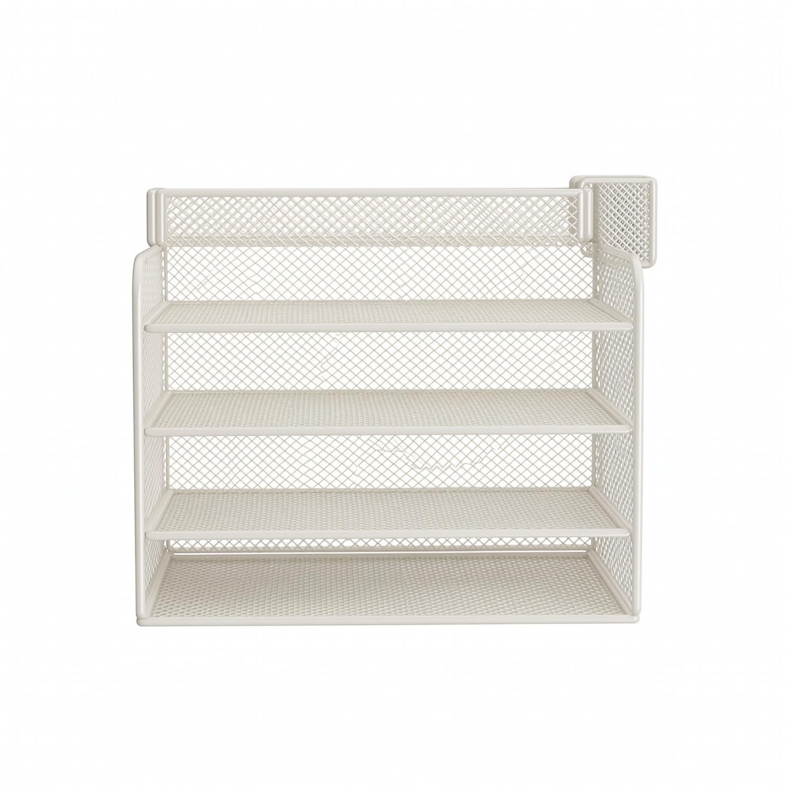 Organizzatore da Scrivania con Portapenne Compatto Organizzatore in Filo Metallico Multistrato Porta Documenti da Tavolo, Nero, Cinque Strati Quattro Strati + Cornice Superiore + Portapenne