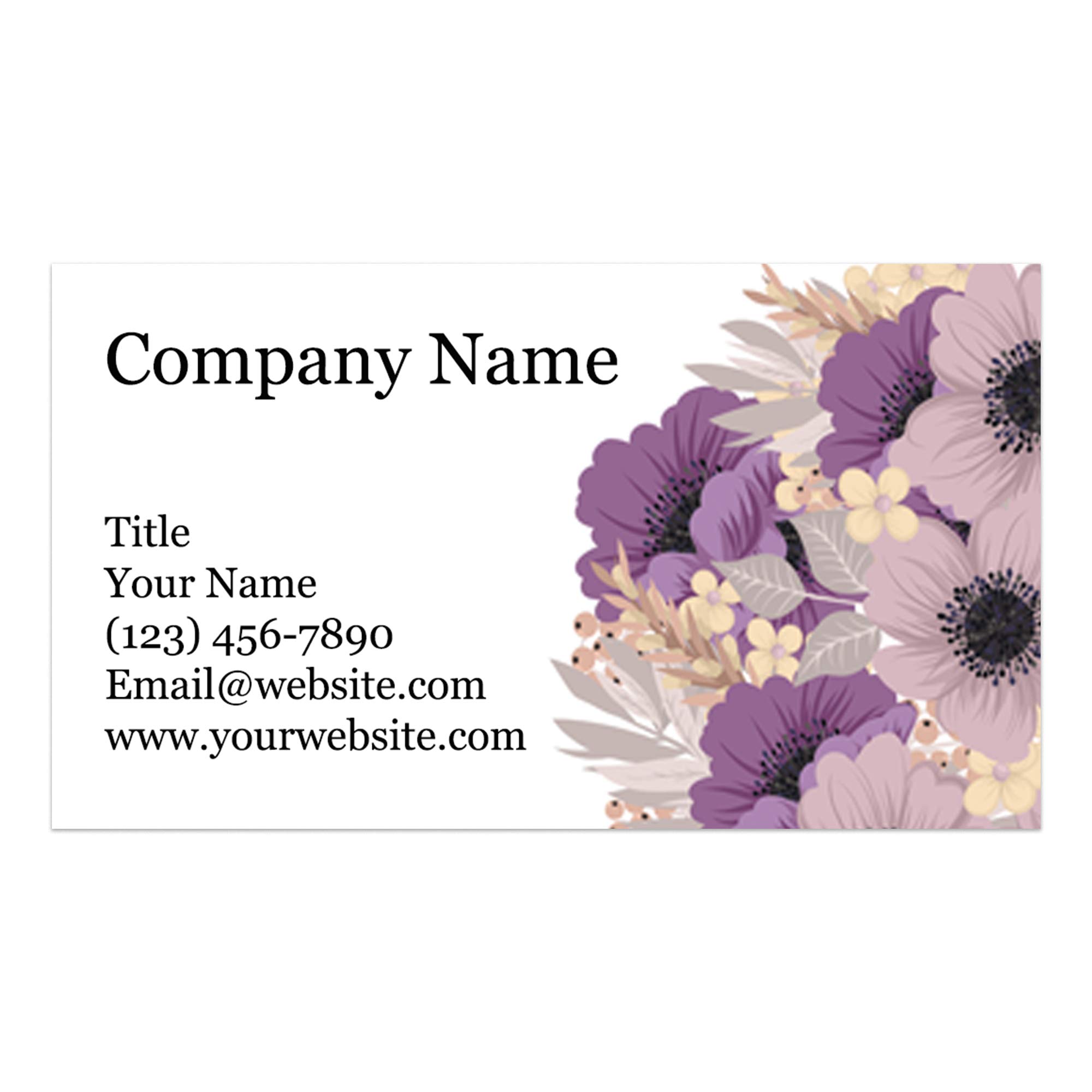 Custom Printed Business Cards - Thick Sturdy Stock - 3.5" x 2" - 100% Made in the U.S.A. (Purple Floral, 100)