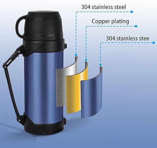 Miniatura 3 de Botella aislada al vacío de 41 onzas, termo de viaje para bebidas calientesfrías, botellas de agua de acero inoxidable 188 sin bisfenol A, botella