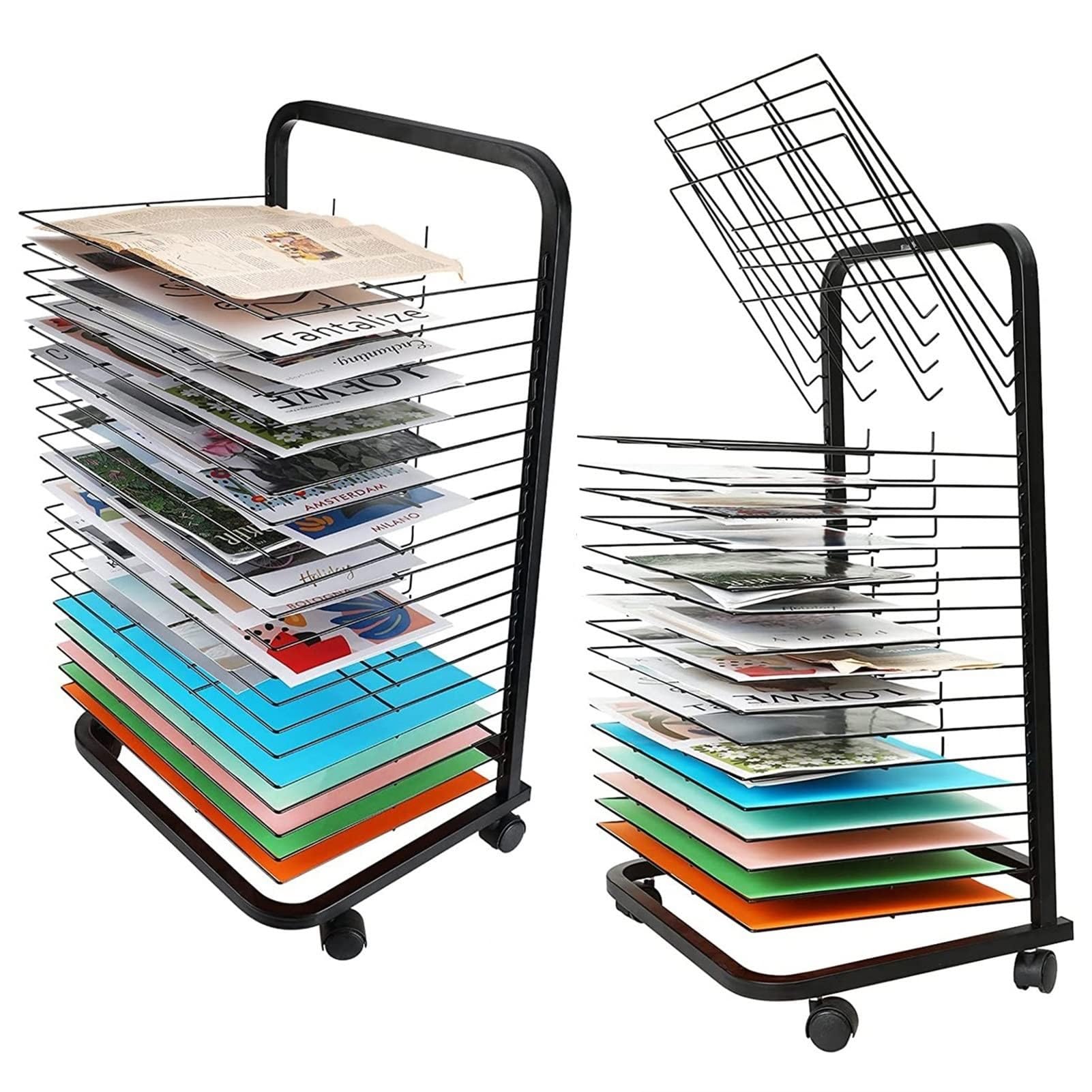 Aioneer Sturdy Metal Art Rack - Mobile Paint Drying Rack, 20/25/35 Shelves Mobile Art Drying Rack For Art Studios & Classrooms, Sturdy Art Organizer For Paintings And Drawings - Steel,20 Shelves