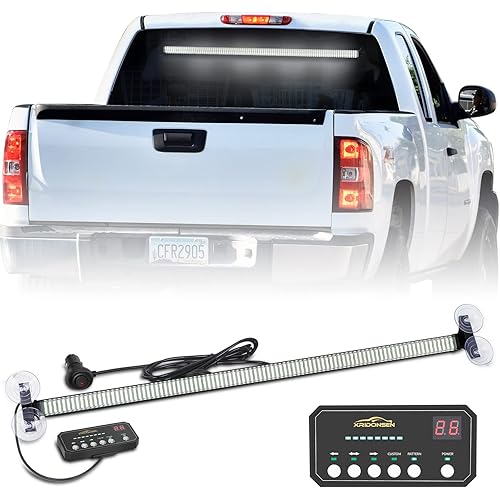 XRIDONSEN 35 inch Traffic Advisor Light Bar 144 LED White strobe lights Emergency Warning Flashing Safety Interior Windshield w/Directional Arrow for Construction Vehicles Snow plow Trucks