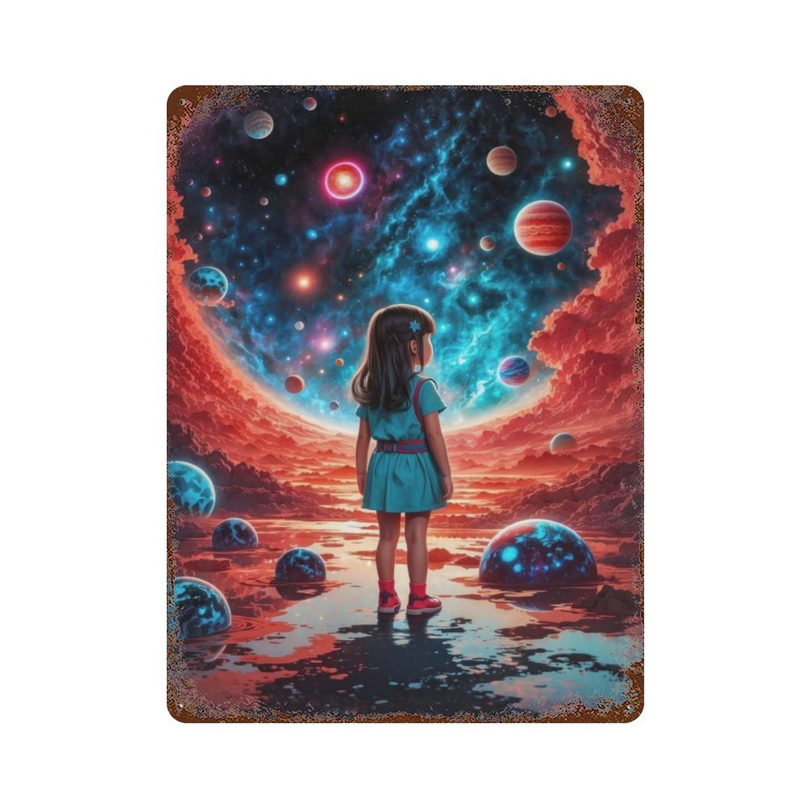 Decorative Tin Sign Galaxy Girl Fantasy 15.7"x11.8", Novelty Wall Decor for Shed, Workshop And Garage Wall Decor