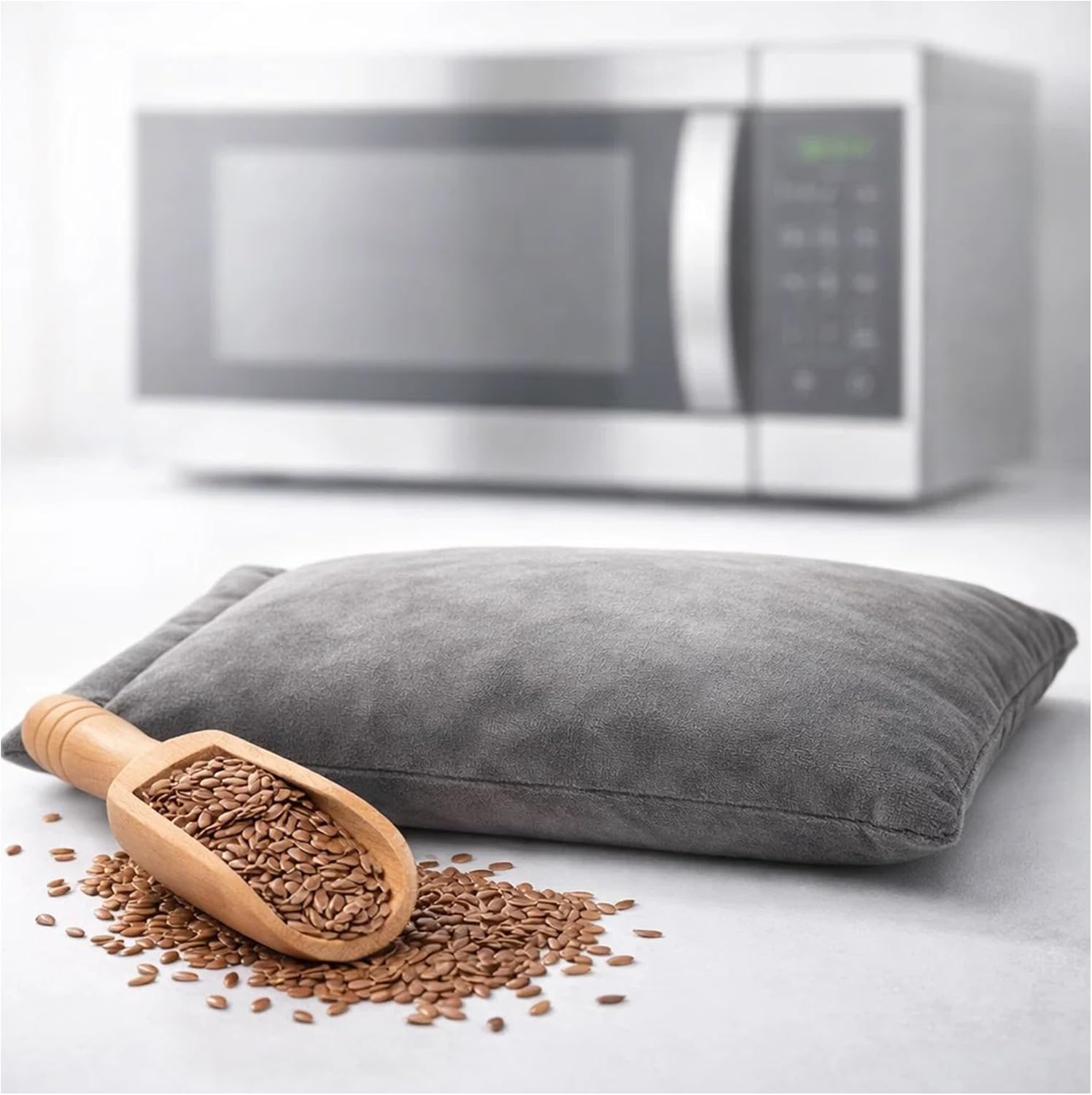 Microwavable Heating Pad for Period Cramps, Machine Washable Cover Heating Pad, Portable Menstrual Microwave Heating Pad- Unscented (Gray Pillow)