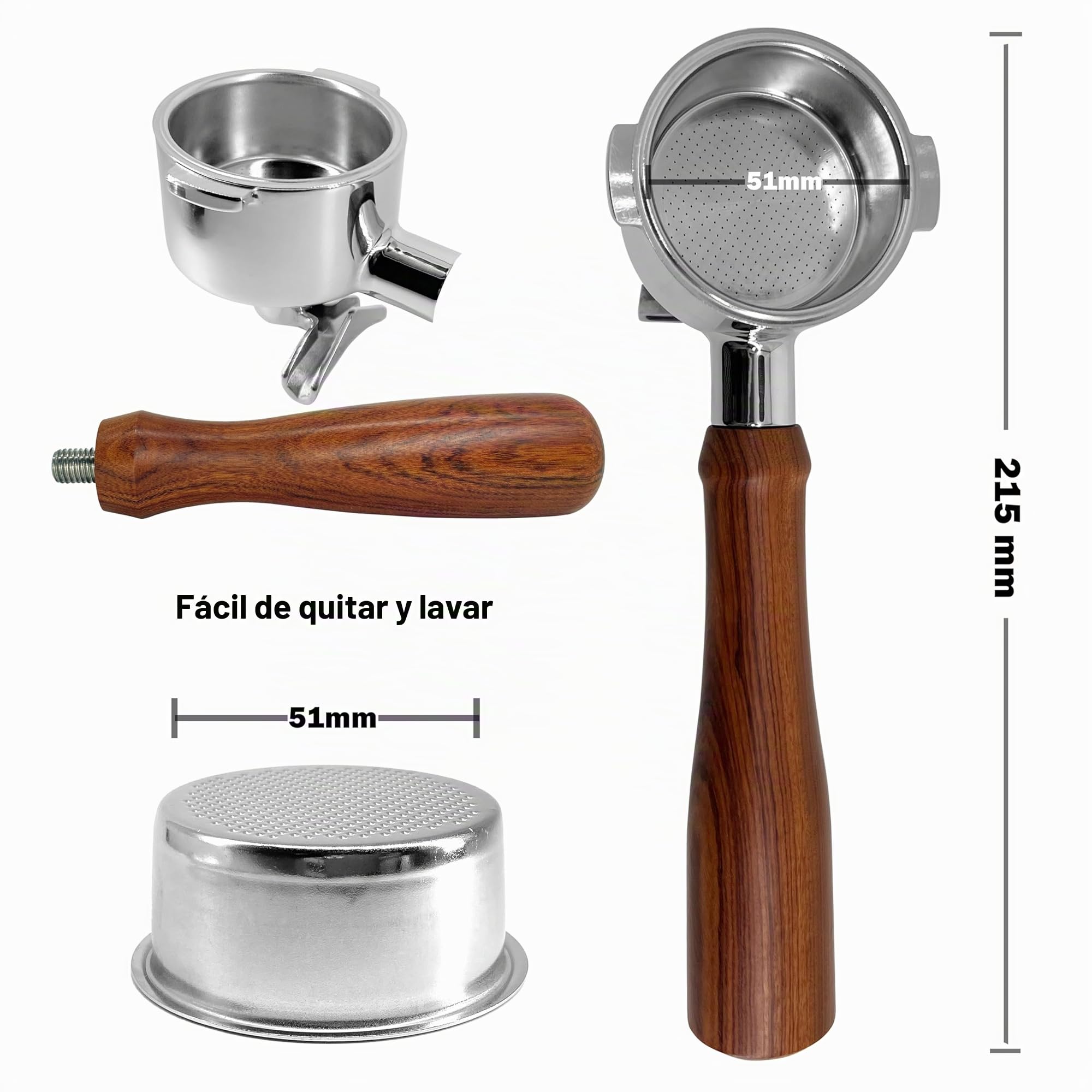 NEOUZA Portafiltro de espresso de 51 mm compatible con cafetera DeLonghi Stilosa ECP33.21 ECP35.31, cesta no presurizada, doble boquilla (2 orejas)
