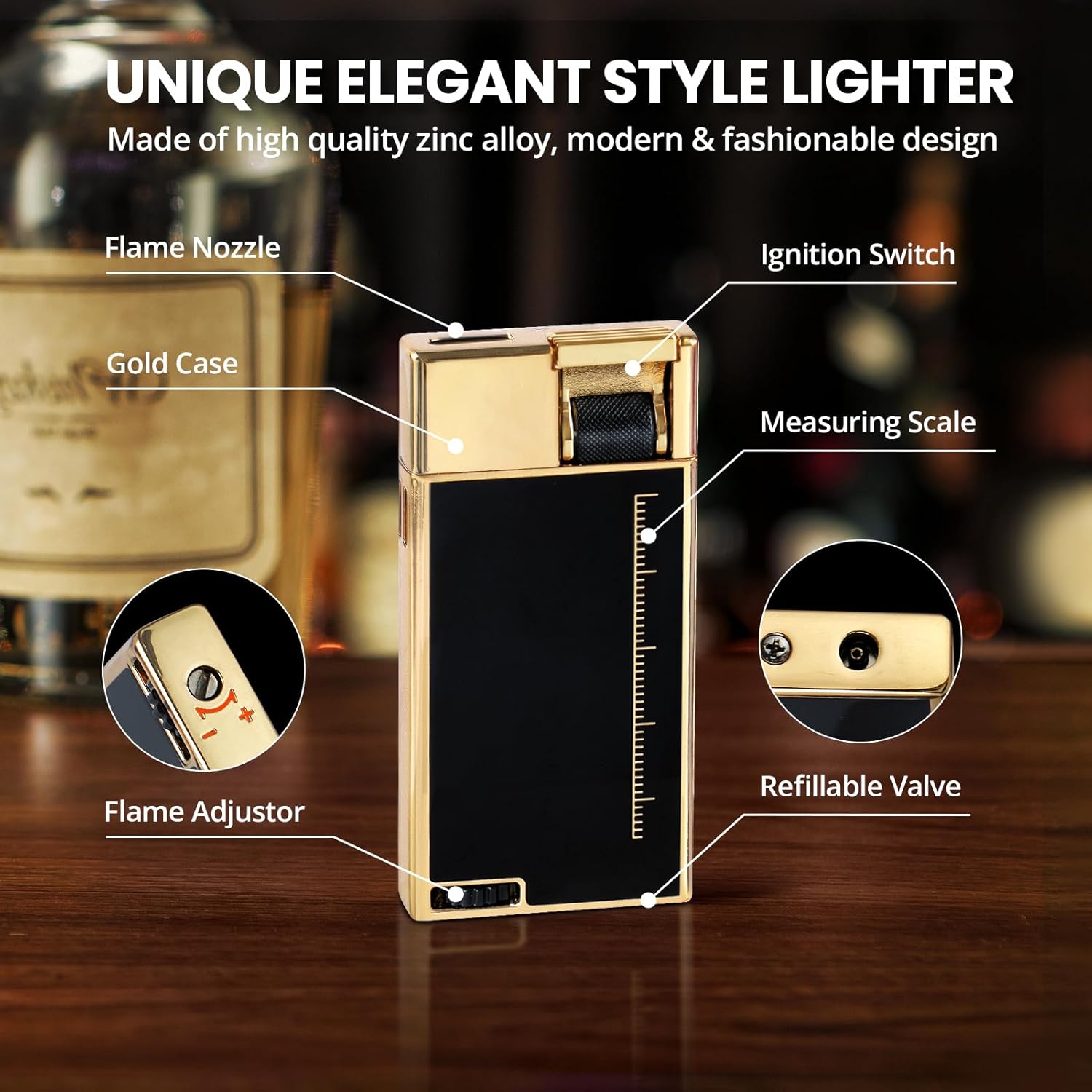 Torch Lighter, Cool Butane Torch Lighter, Flat Jet Flame Refillable Butane Lighters, Unique Slim Pocket Lighter with Visible Window, Windproof Adjustable Fancy Lighters, Novelty Gifts for Men