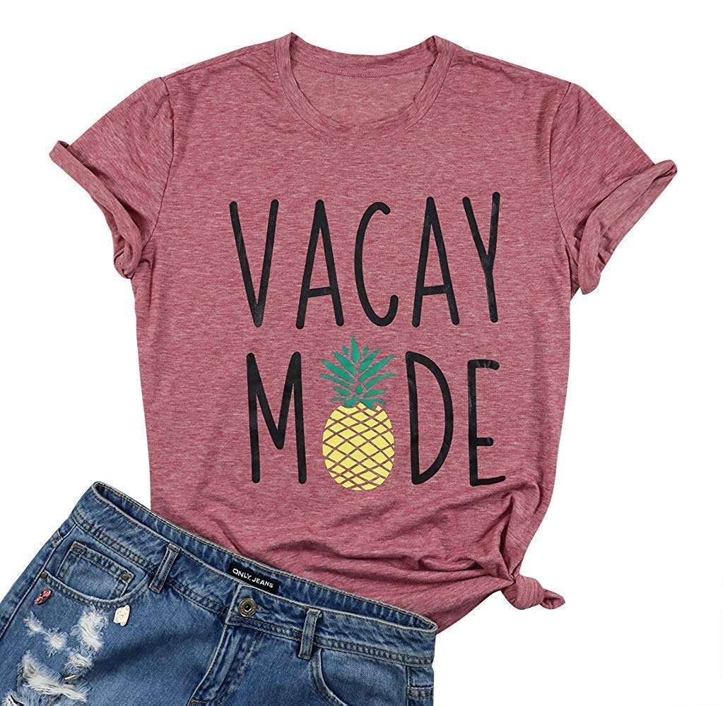 IRISGOD Womens Pineapple Shirt Cute Graphics Tees Summer Vacation Short Sleeve Cotton Aloha T Shirt