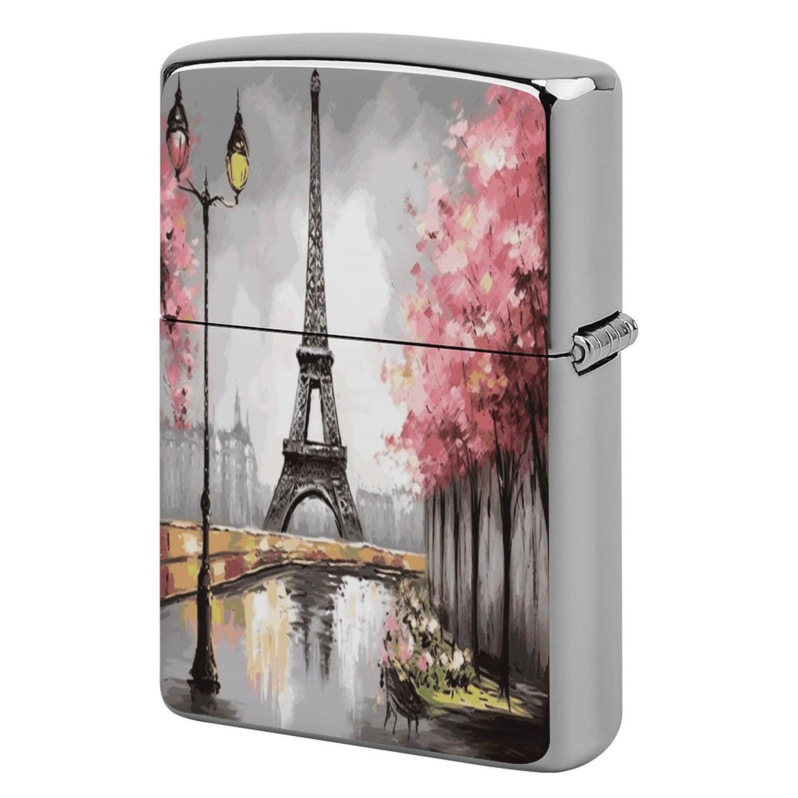 Btcowzrv Style Oil Painting Paris Eiffel Tower Metal Lighter Case Sleeve Cover Holder