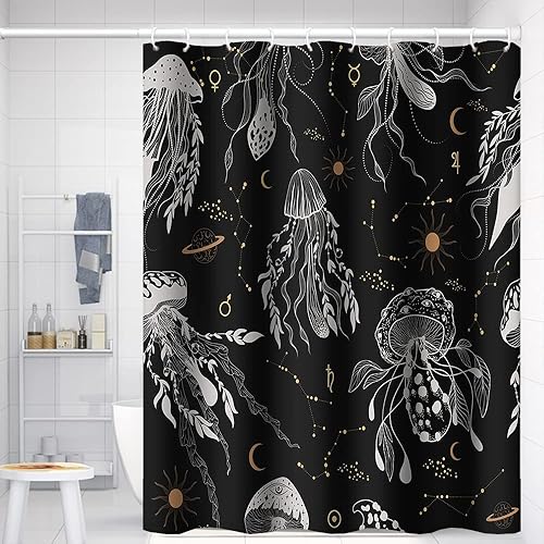 Miniatura 30 de Cortina de ducha de baño con temática de dinosaurio, cortina de ducha de hojas tropicales de dinosaurio verde con ganchos, cortina de ducha de tela