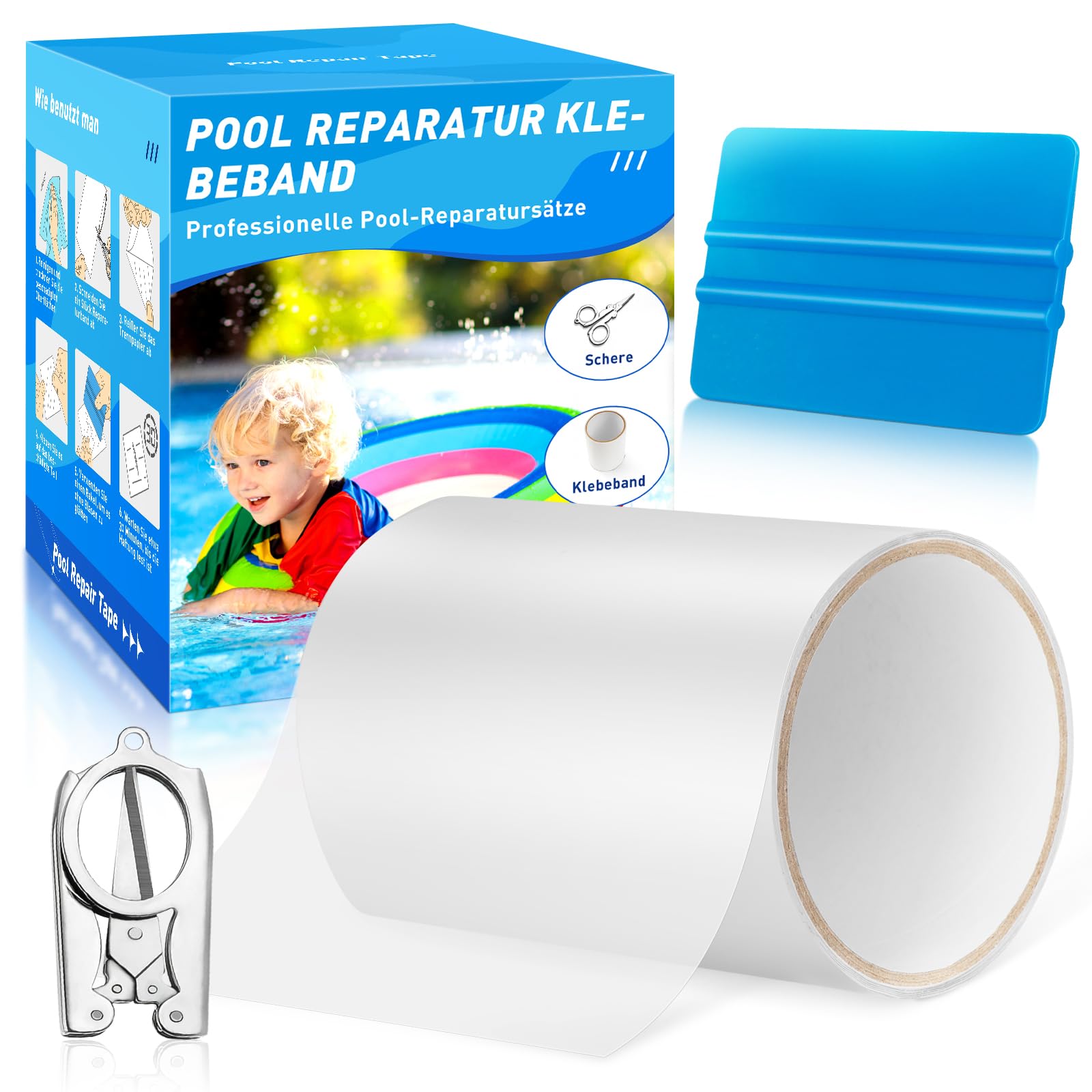 Rustine Piscine Kit Reparation Liner Piscine 10x150cm Scotch Etanche Eau pour Spa Gonflable