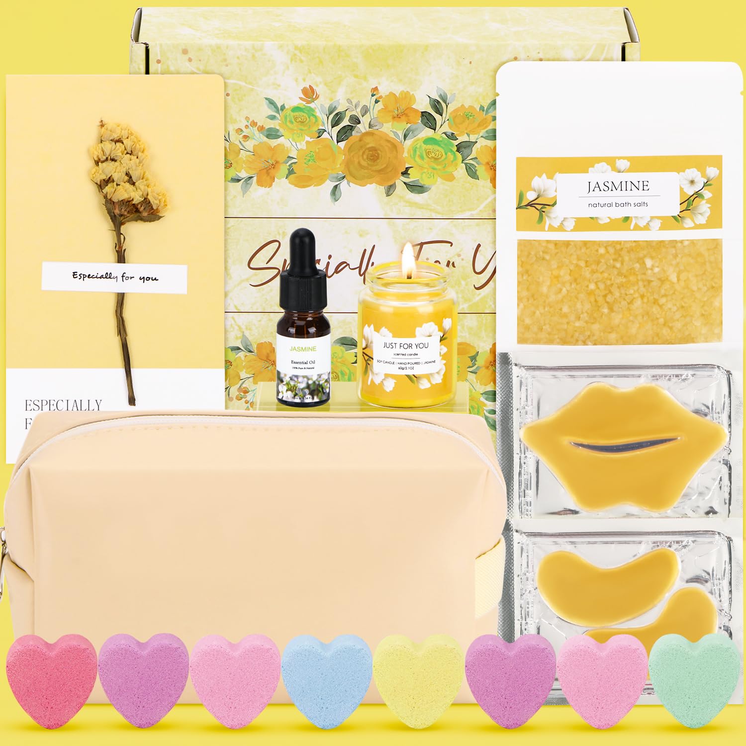 Jasmine Birthday Pamper Gifts for Women, Relaxation Pamper Hampers Kit Self Care Package for Her, Ladies Pamper Sets for Women Gifts Birthday Present Ideas for Women Best Friend Bestie Sister Mum Girl