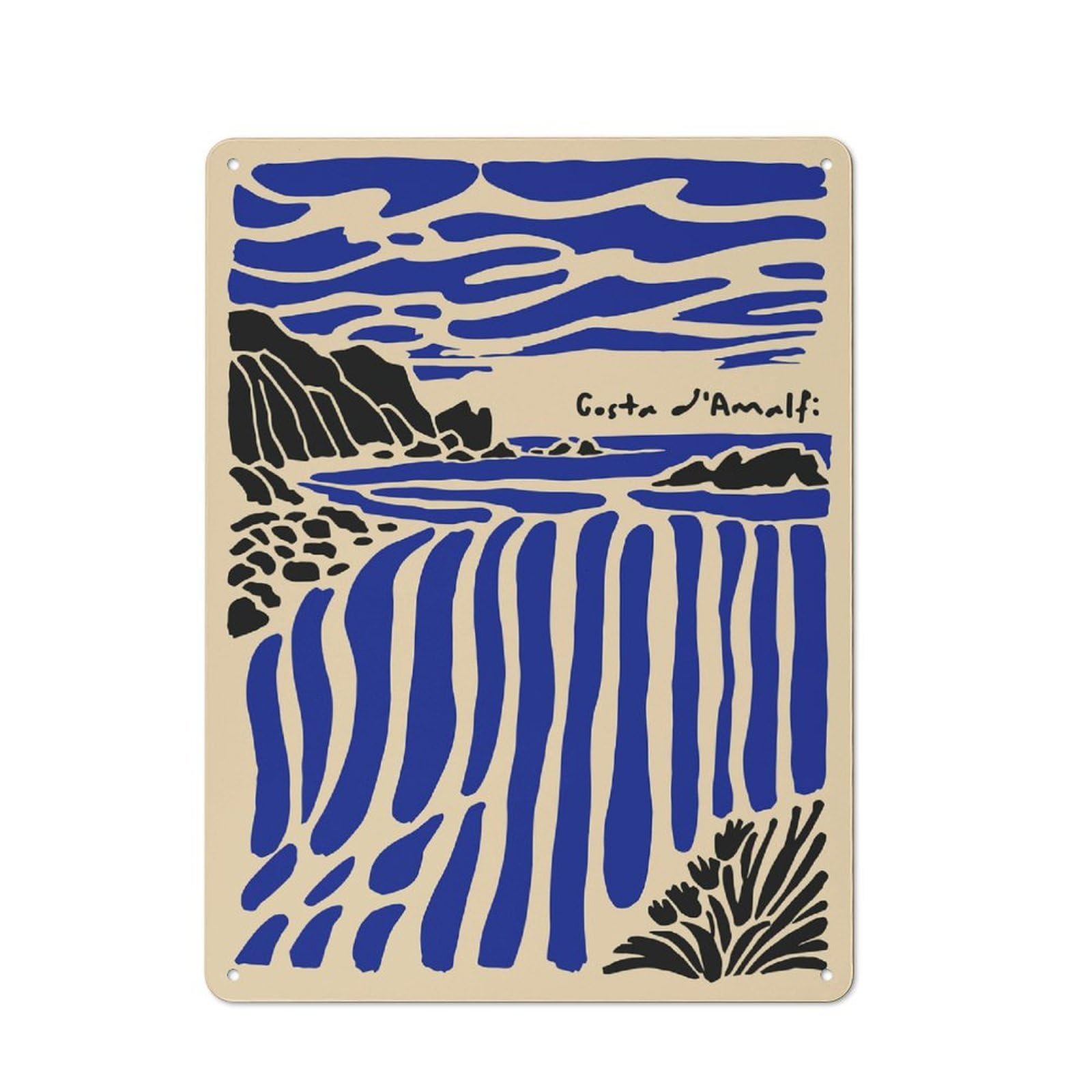 Junmoney Style-16 Tin Wall Plaque 40X30cm With Costa Damalfi Coastal Landscape For Studio Or Craft Room, Suited To Studio Decor Lovers