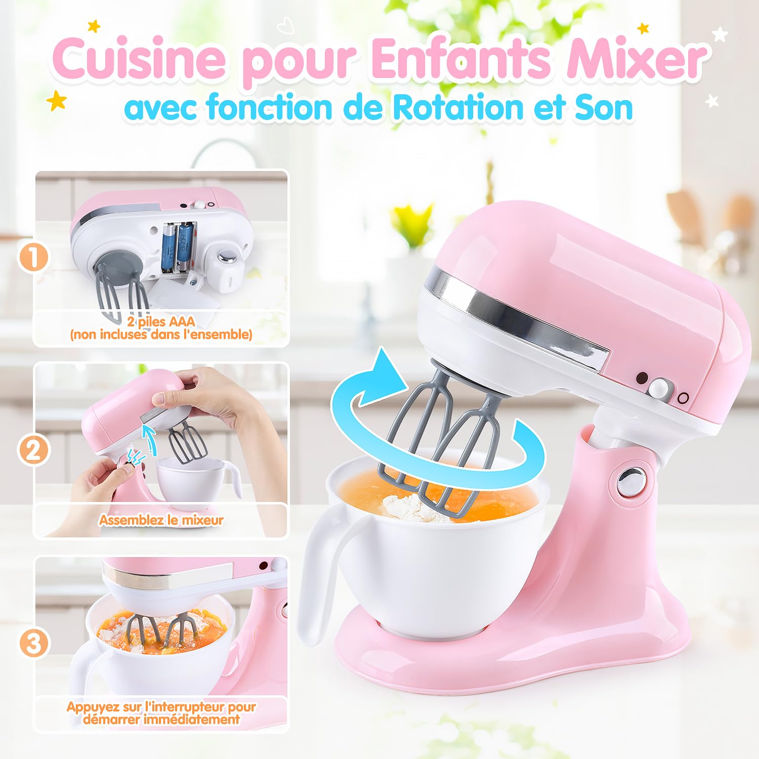 PLAY Accessoire Cuisine Enfant avec Cafetière, Mixer, Grille-Pain avec Llumière et Son Réalistes, Set de Ustensile Cuisine Cadeau pour Enfant 3+ Ans (Rose)