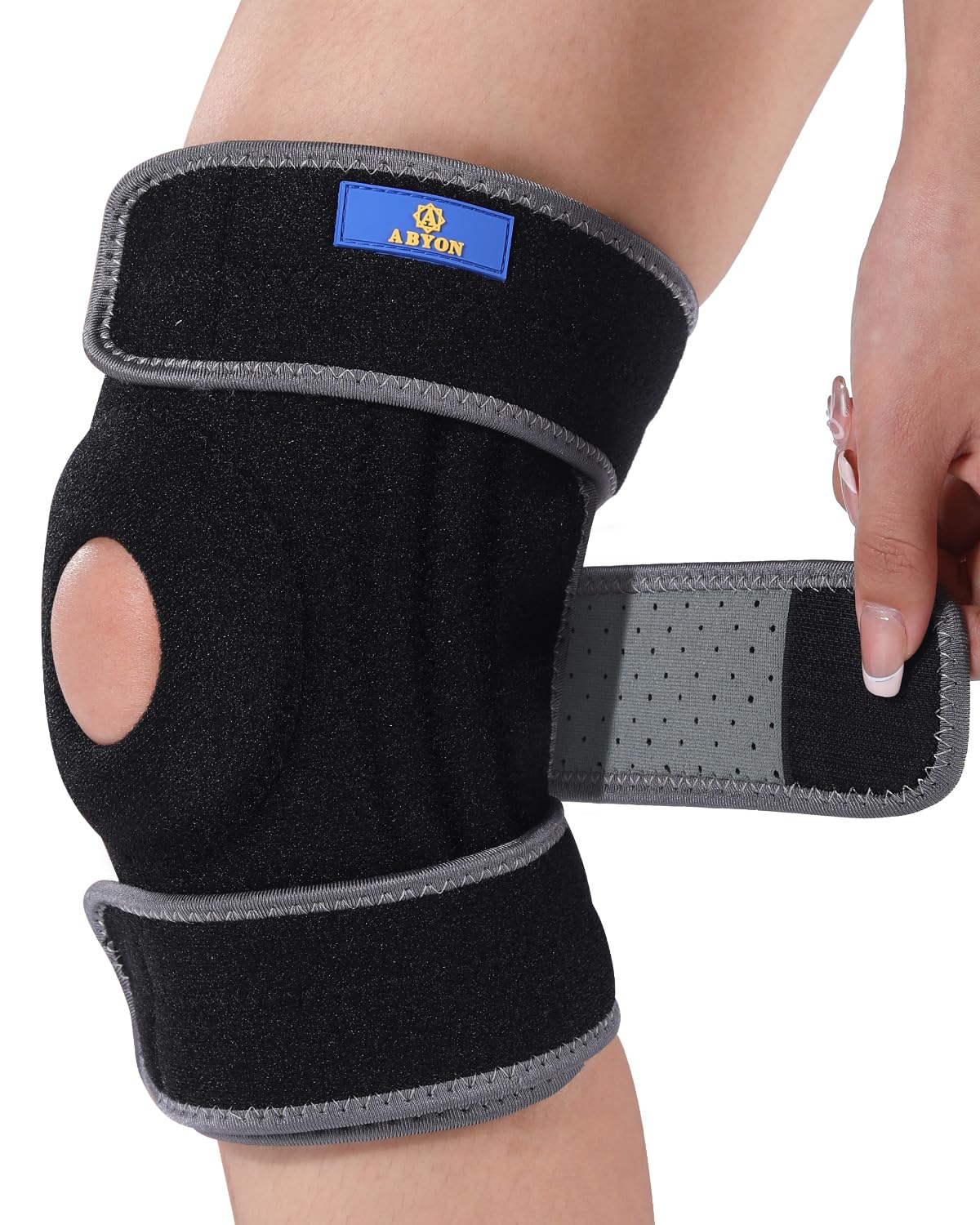 ABYON Knee Braces for Knee Pain,Adjustable Maximum Knee Support for Men and Women with Side Stabilizers & Patella Gel Pad for Meniscus Tear, Arthritis, Joint Pain Relief and Fast Recovery(B-grey,M)