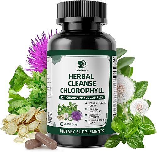 Lukaree Cápsulas complejas de hierbas de clorofila, 90 cápsulas veganas de clorofila para desintoxicación, digestión, salud intestinal y de la piel,