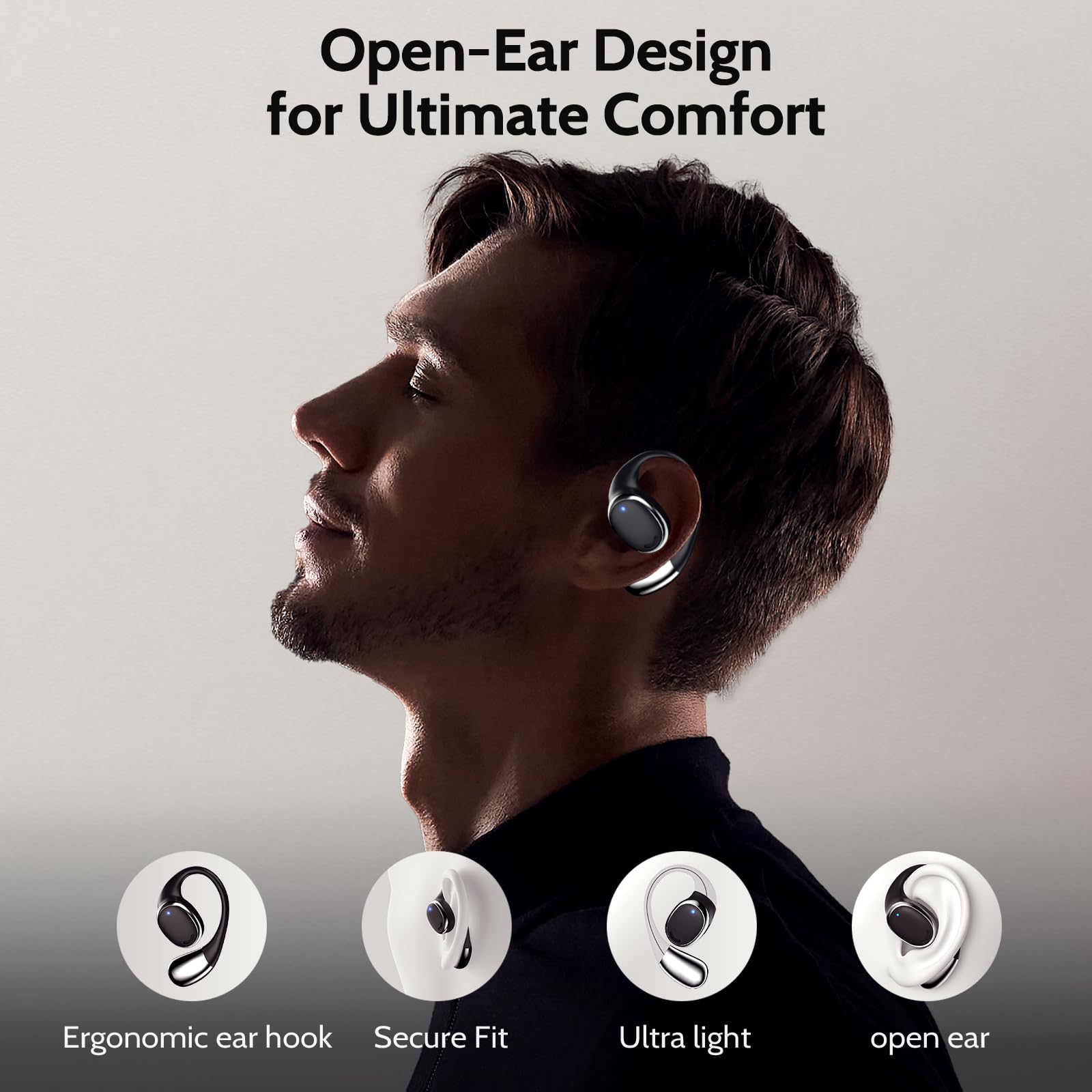 Auriculares abiertos inalámbricos 5.3 Bluetooth con pantalla LED IP55 impermeables, auriculares inalámbricos con control táctil para correr, ciclismo, senderismo, gimnasio