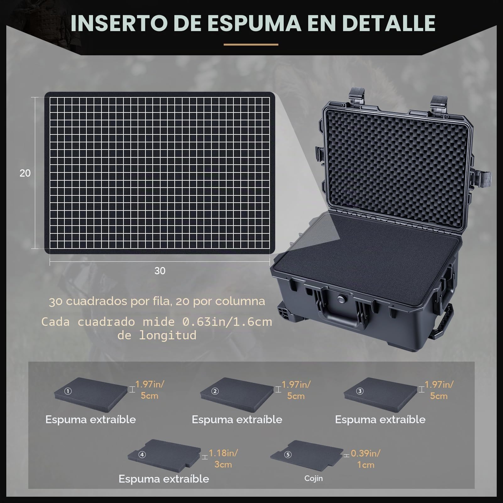 Lykus Maletín/Maleta/Estuche/Case Impermeable con Rueda y Espuma Personalizable, Adecuado para cámaras, Lentes, Equipos electrónicos y más