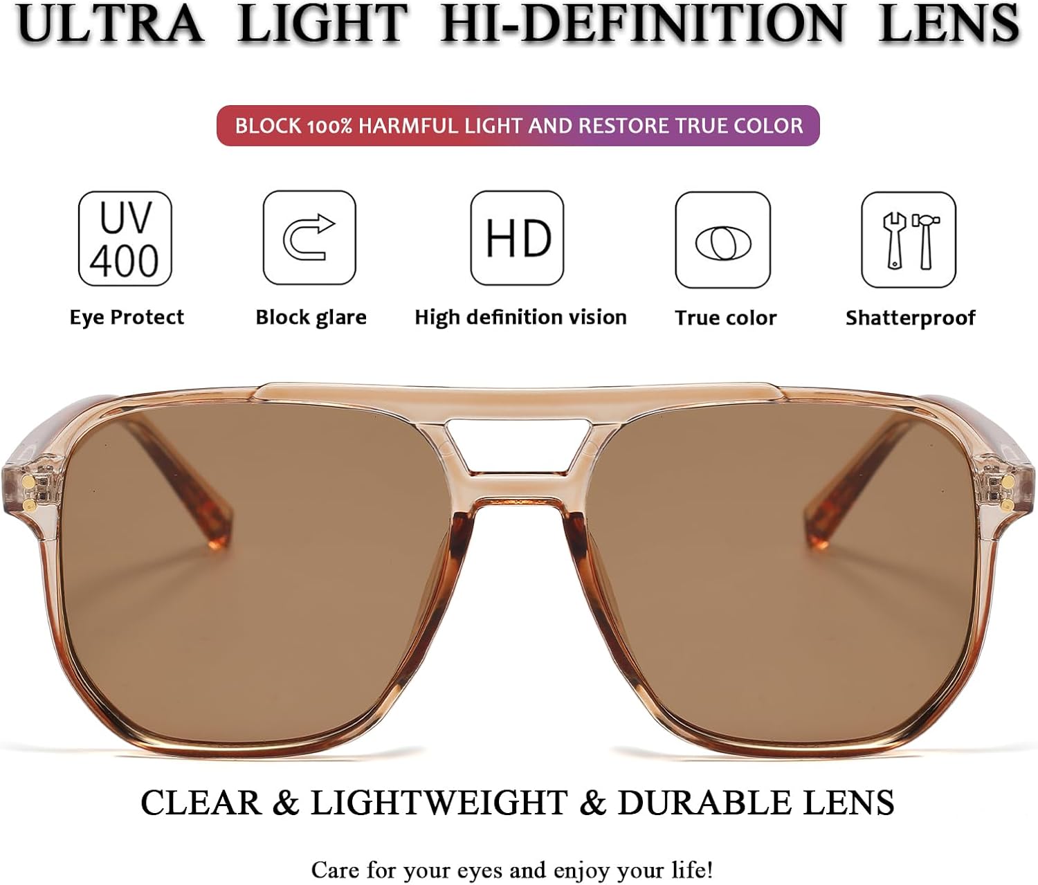 PORADAY Retro Aviator Sunglasses for Women Men Trendy Classic 70s Square Frame Sun Glasses Vintage Aviators Shades - Image 3