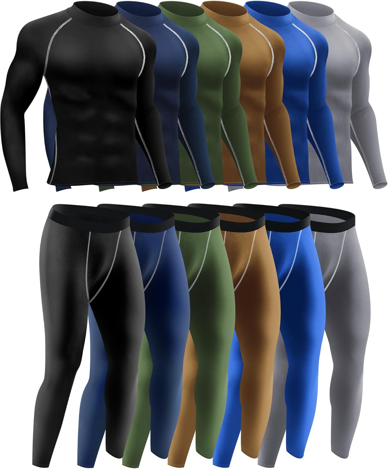 Hicarer 4/6 Set Men's Thermal Underwear Compression Shirts Pants Long Sleeve Base Layer Set for Men Hiking Ski Sports Winter