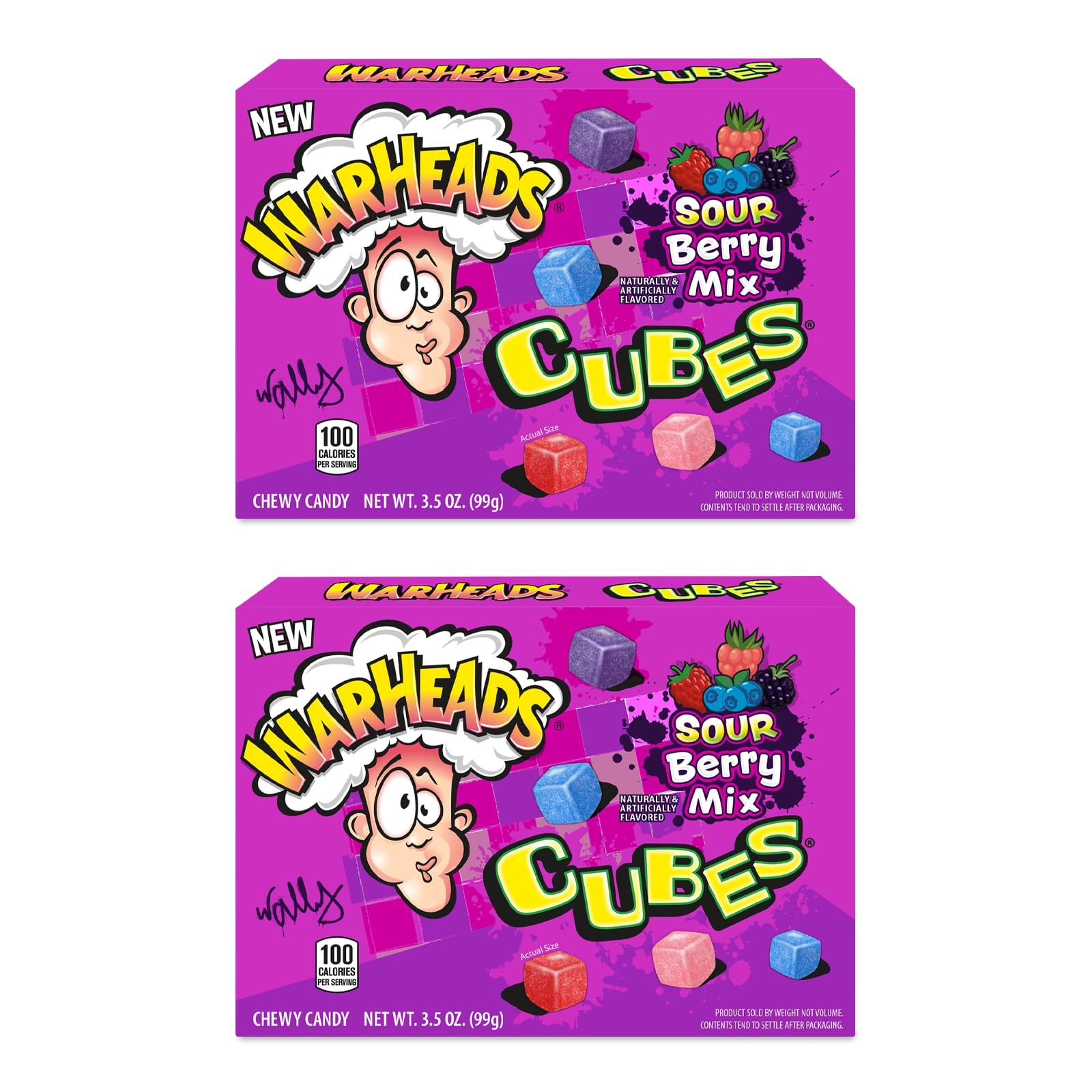 WarheadsBerry Cubes - Sour, Sweet Berry Mix - Wildberry, Cloudberry, Blueberry, & Sourberry Flavors - 3.5 oz. Theater Boxes - 2 Pack