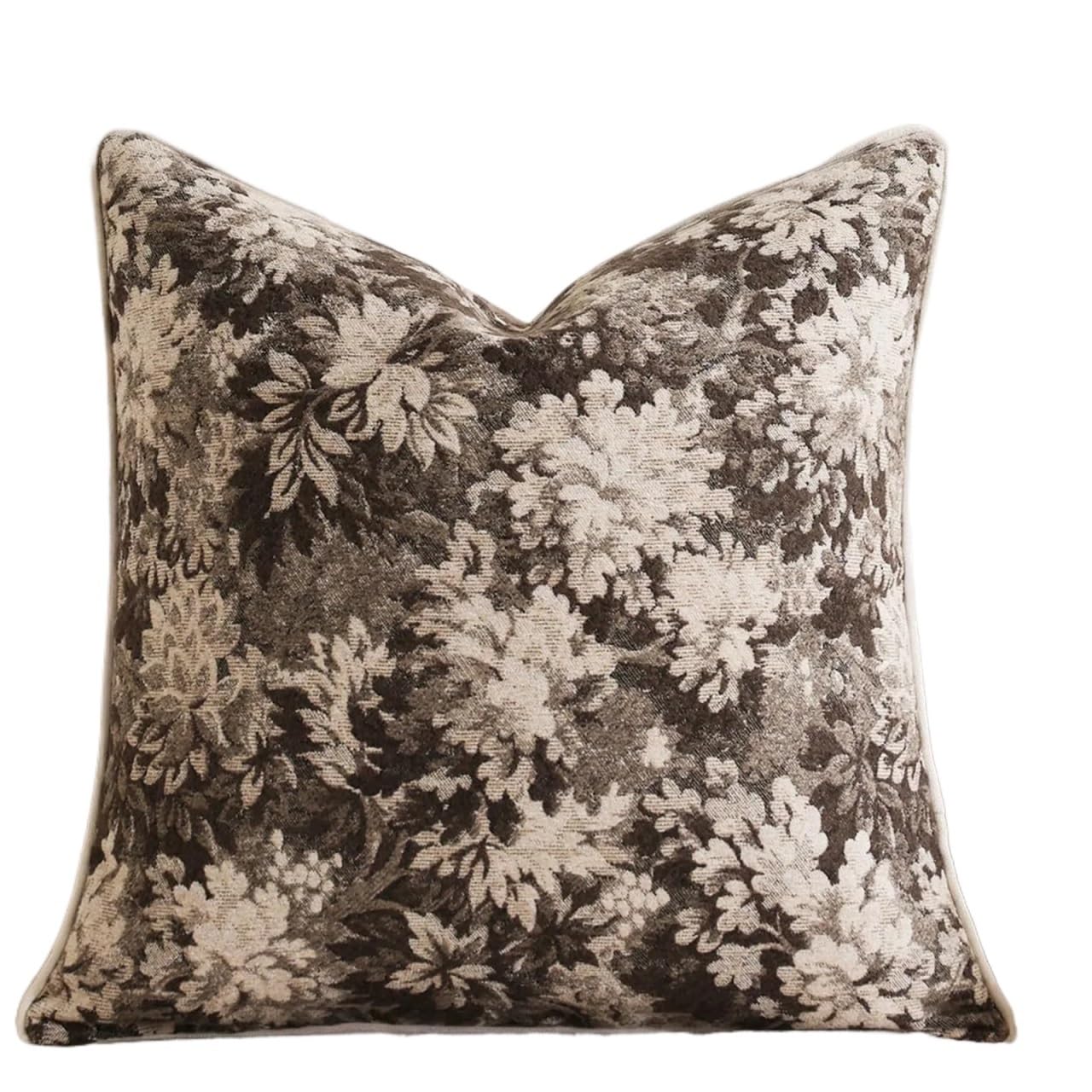 XPJYUA Chenille Pillow Covers Vintage Chenille Floral Square Throw Pillow Cover Soft Decorative Accent Couch for Living(Greyish Coffee)