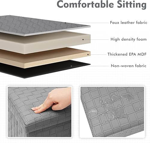 Miniatura 12 de B FSOBEIIALEO Otomana de almacenamiento, reposapiés de piel sintética, otomana con cubo de almacenamiento, caja de juguetes, 15 x 15 x 15 pulgadas