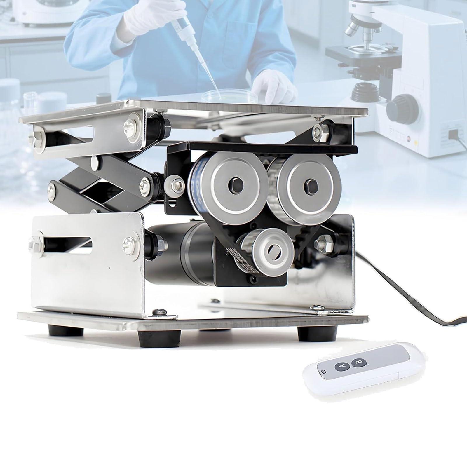 Plate-forme élévatrice électrique en acier inoxydable,petit support levage laboratoire haute précision,charge levage laboratoire à ciseaux,levage rapide des années 60,capacité charge 10kg(200mm)