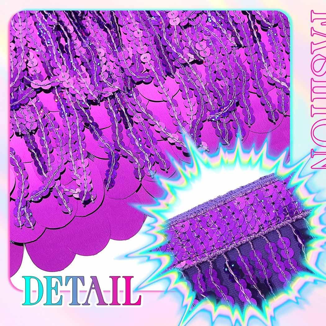 Zoestar Sparkly Sequin Skirts Rave Fringe Belly Dance Skirt Mermaid Costume Outfit for Women - Image 6