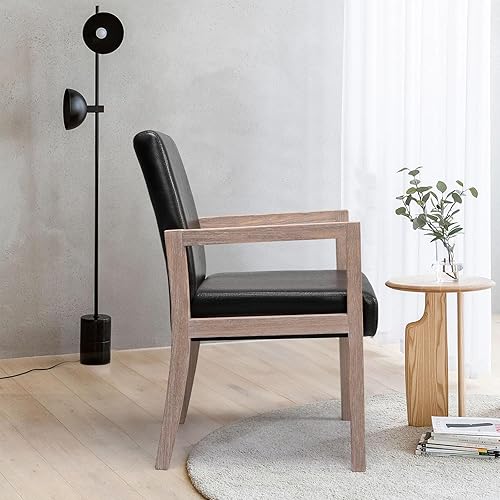 Miniatura 7 de Bekrvio Sillas de comedor negras, sillas de comedor tapizadas de piel sintética con brazos, sillas decorativas modernas de mediados de siglo para