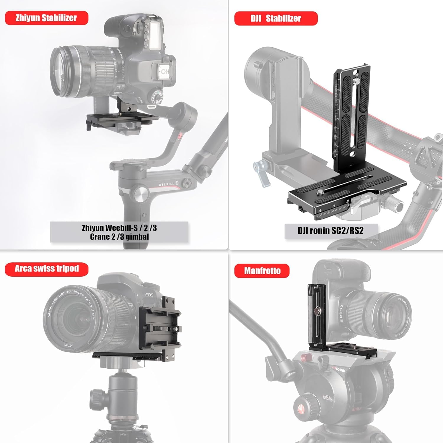 Hersmay Plaque verticale à dégagement rapide en L pour Zhiyun Crane 2 3 LAB Weebill 2 3 Weebill-S Stabilisateur de cardan compatible avec trépied Manfrotto