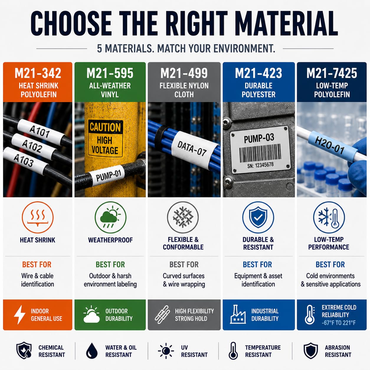 Taśma termokurczliwa kompatybilna z drukarkami M21-187-C-342, współpracuje z drukarkami M210, M210-LAB, M211, BMP21-PLUS, BMP21-LAB, czarny na białym, szerokość 0,8 cm, długość 6,8 cala