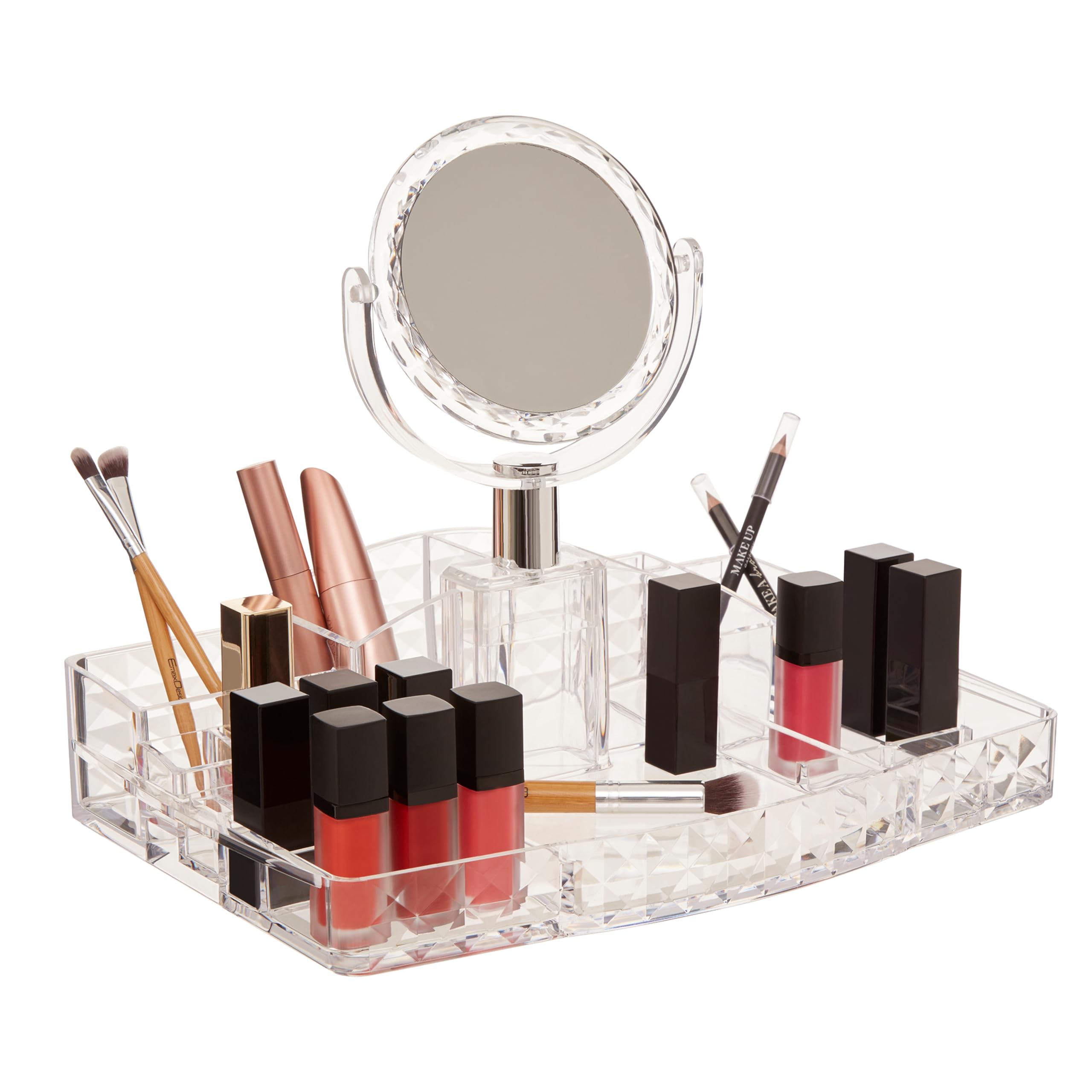 Orsina Ample Storage Cosmetics Organiser With A Mirror, Elegant Makeup Vanity Organiser, Makeup Organizer in Clear