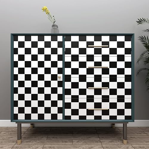 Miniatura 3 de Decotalk Papel tapiz a cuadros de 30 x 120 pulgadas, papel pintado a cuadros en blanco y negro para salpicaduras de cocina, papel de contacto a