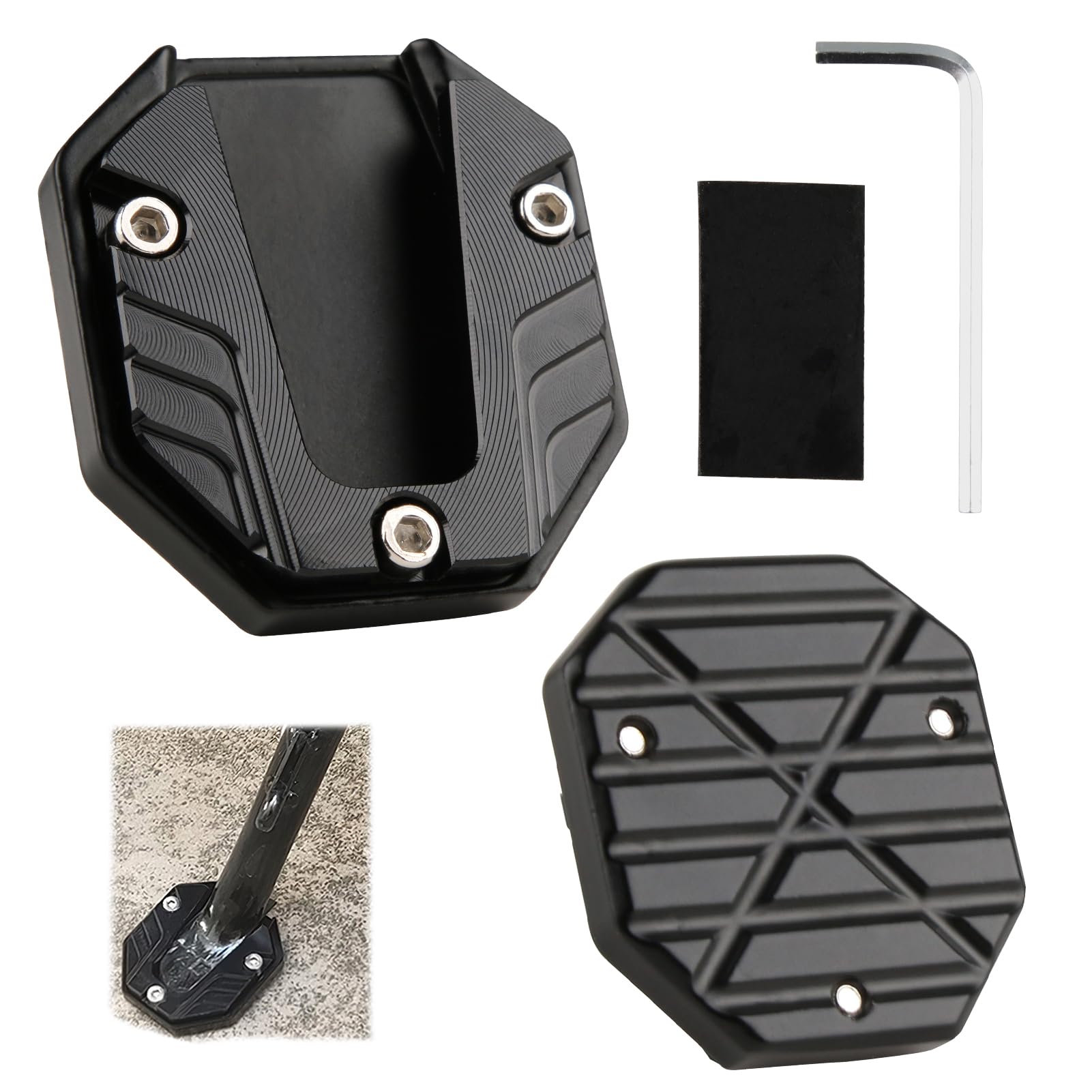 Qiilu Piastra Allarga Cavalletto Laterale Per Vespa GTS 250 300 (2013-2020) – Antiscivolo In Alluminio – Nero