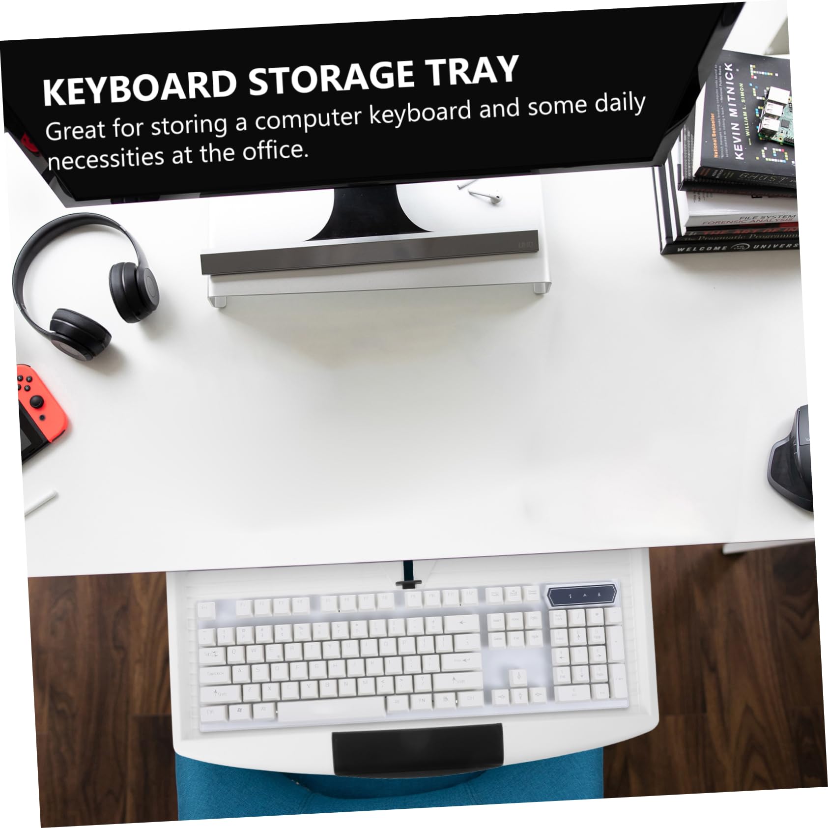 Bandeja de teclado ajustable para debajo del escritorio, soporte deslizante para teclado extraíble de oficina, ahorro de espacio, accesorios más bonitos de fácil instalación