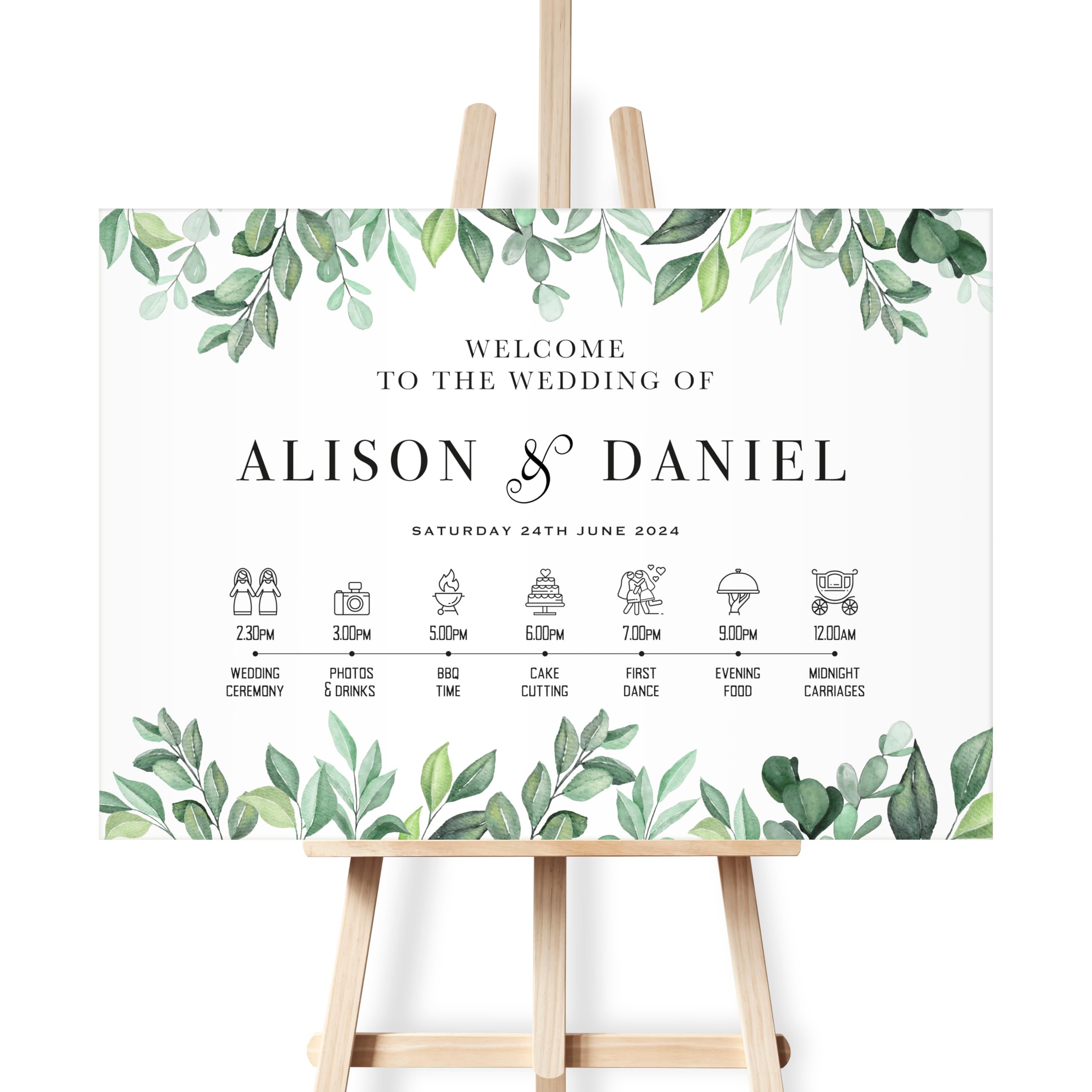 Personalised Wedding Order of the Day Welcome Sign | Custom Timeline of Events | Wedding Welcome Sign (Green Elegance) โ image 1